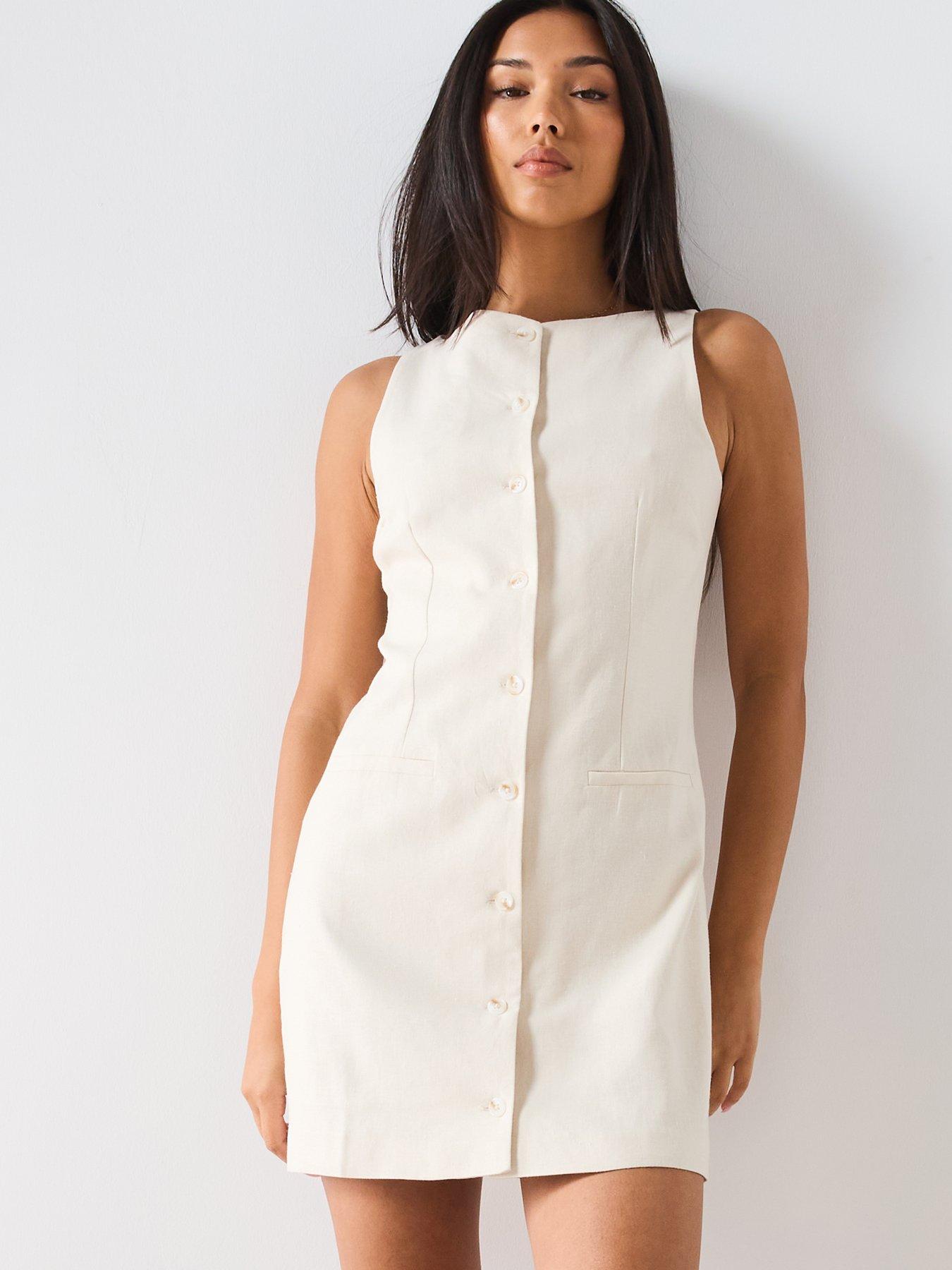 knee length dresses for ladies W686 Mango Classic Solid Linen MD
