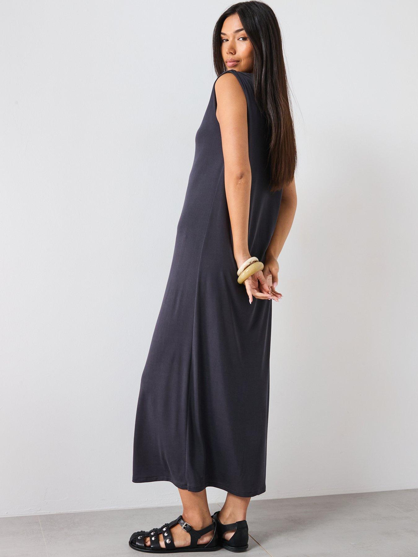 Image 2 of 6 of Mango Flowy Long Dress - Dark Grey