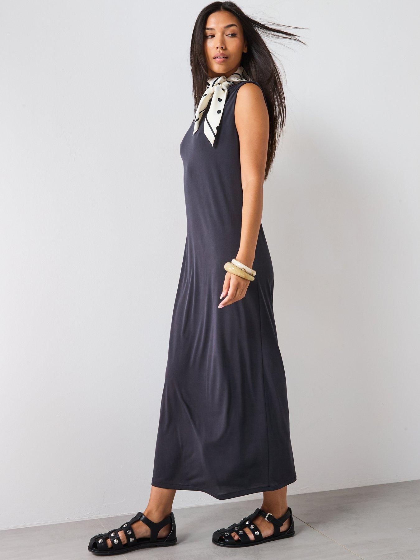 Image 3 of 6 of Mango Flowy Long Dress - Dark Grey