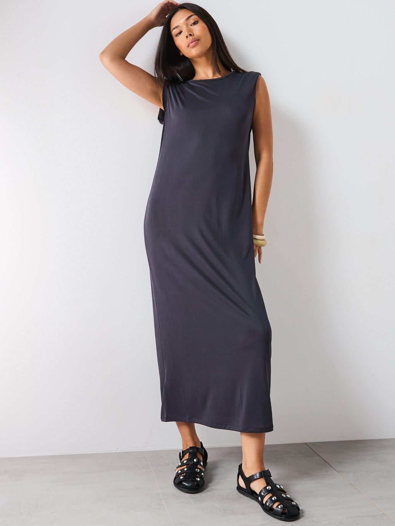 Image 4 of 6 of Mango Flowy Long Dress - Dark Grey