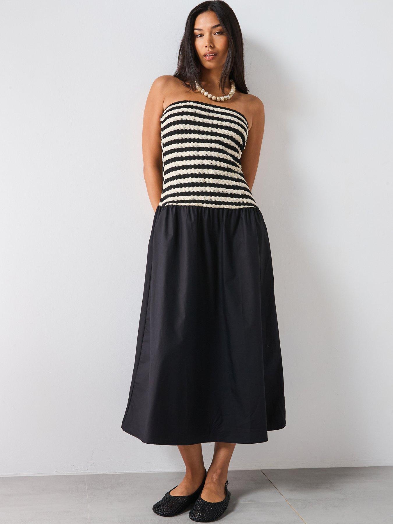 undefined Combined Striped Strapless Dress