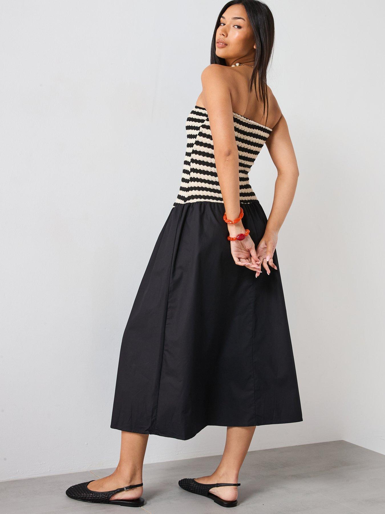 Image 2 of 6 of Mango Combined Striped Strapless Dress - Black