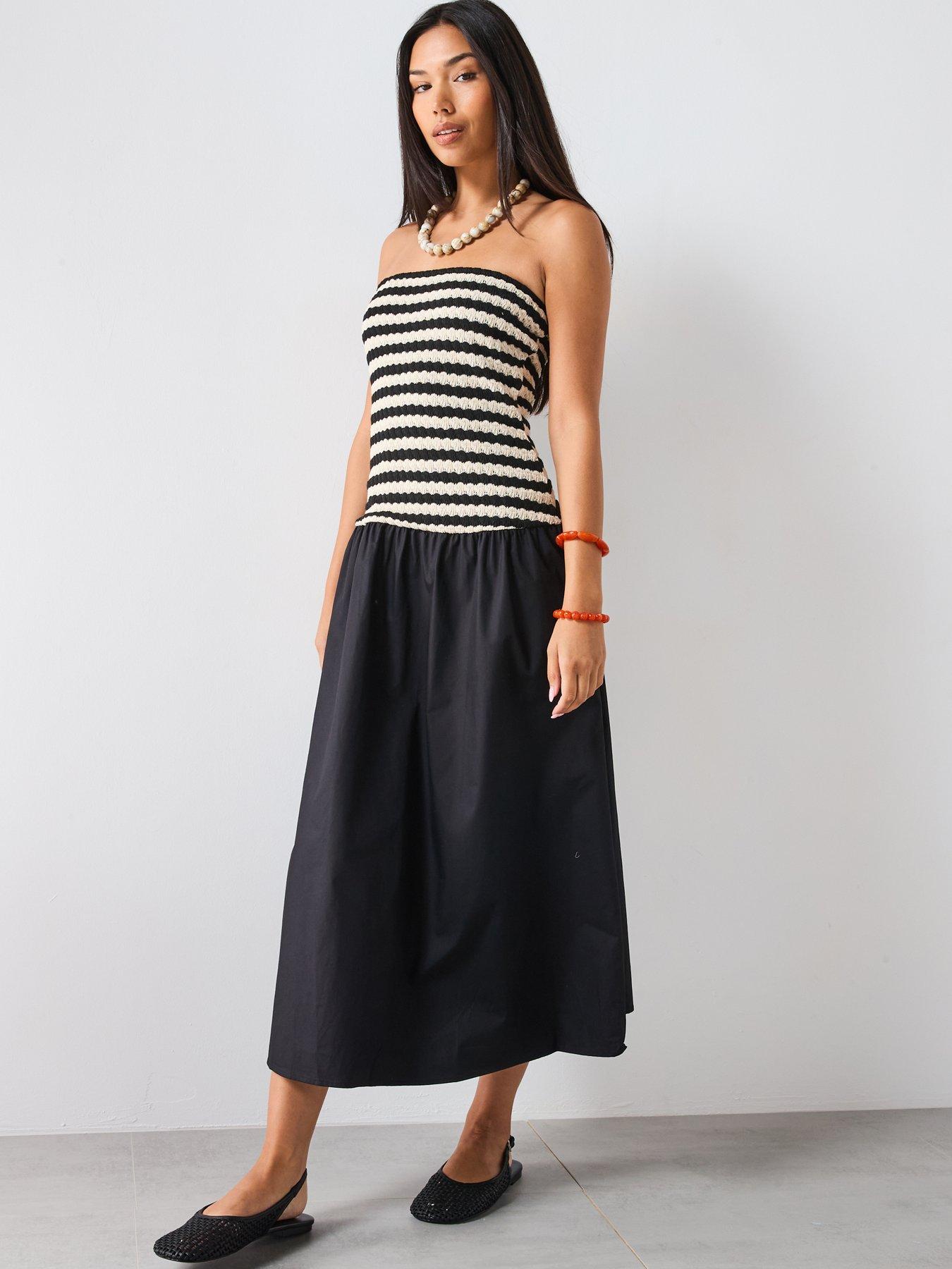 Image 3 of 6 of Mango Combined Striped Strapless Dress - Black