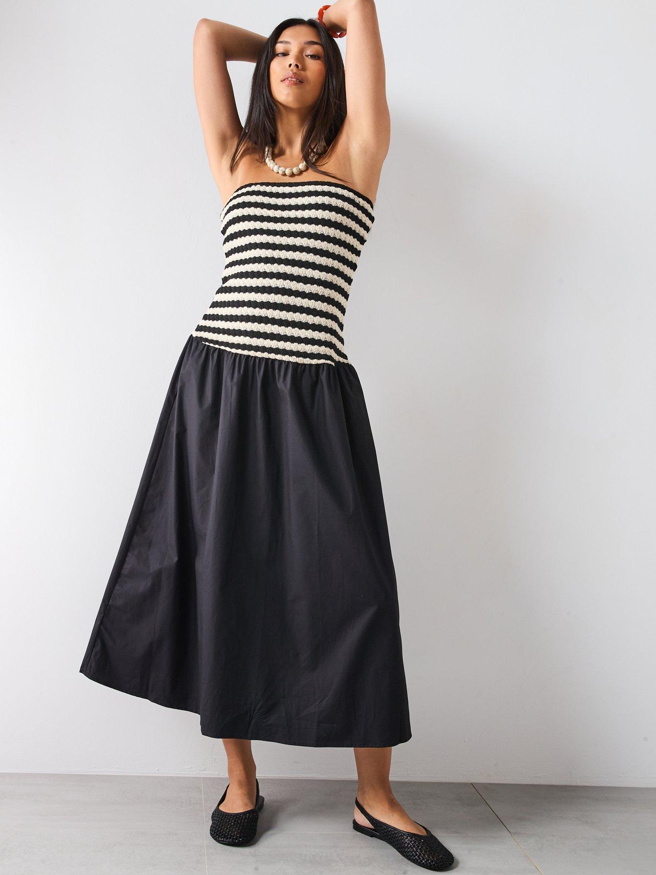 Image 5 of 6 of Mango Combined Striped Strapless Dress - Black