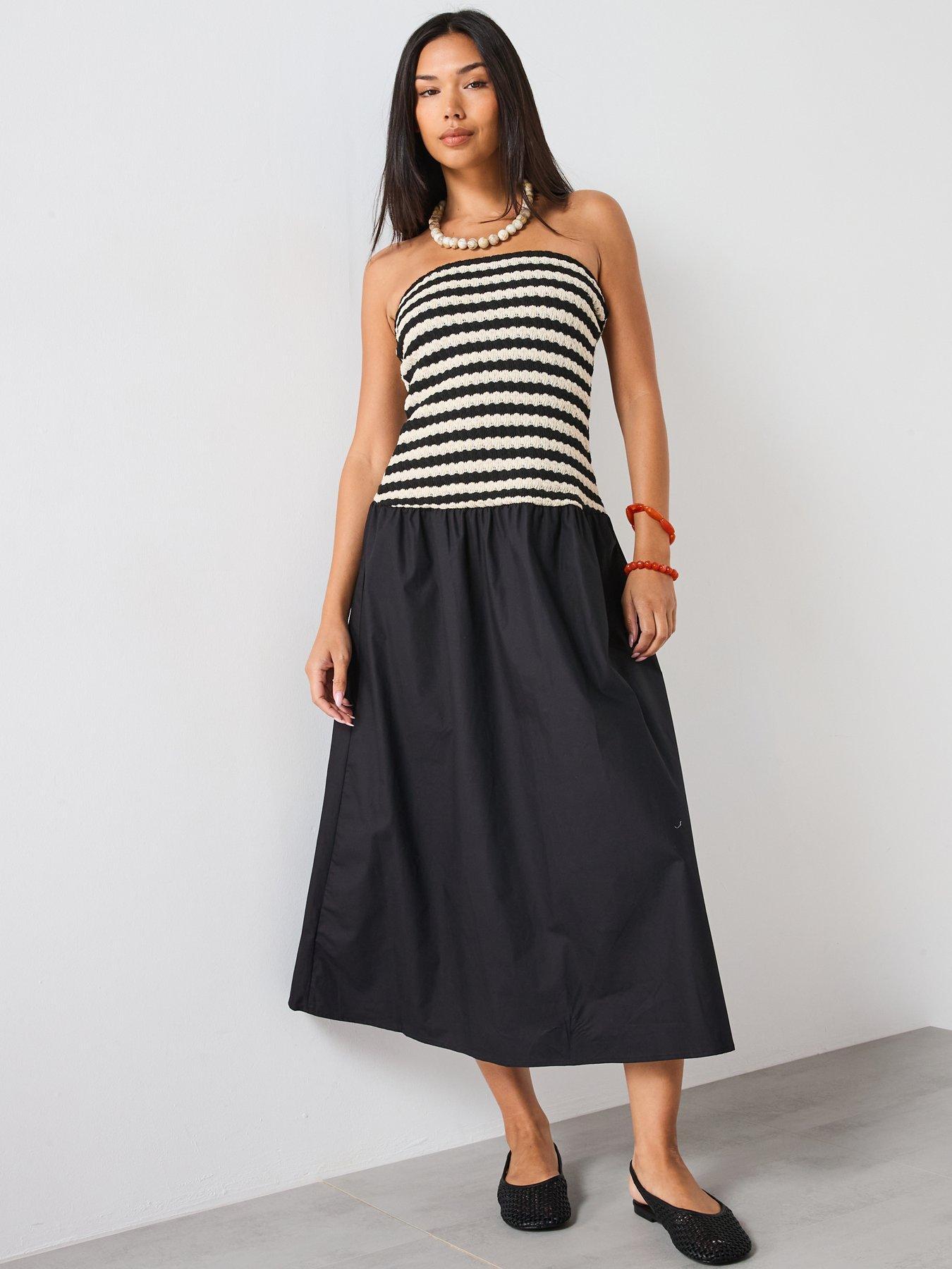 Image 6 of 6 of Mango Combined Striped Strapless Dress - Black