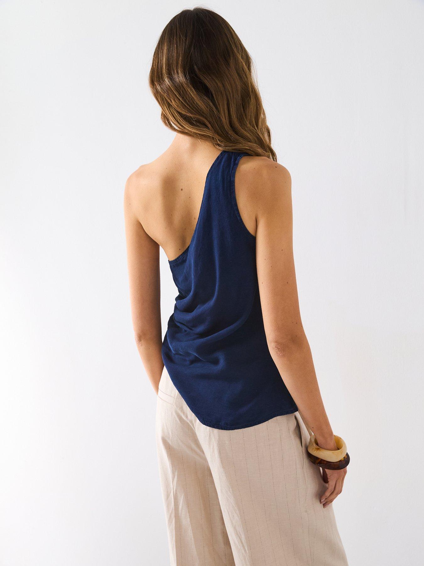 Image 2 of 6 of Mango Denim Effect Top With Gathered Side - Blue