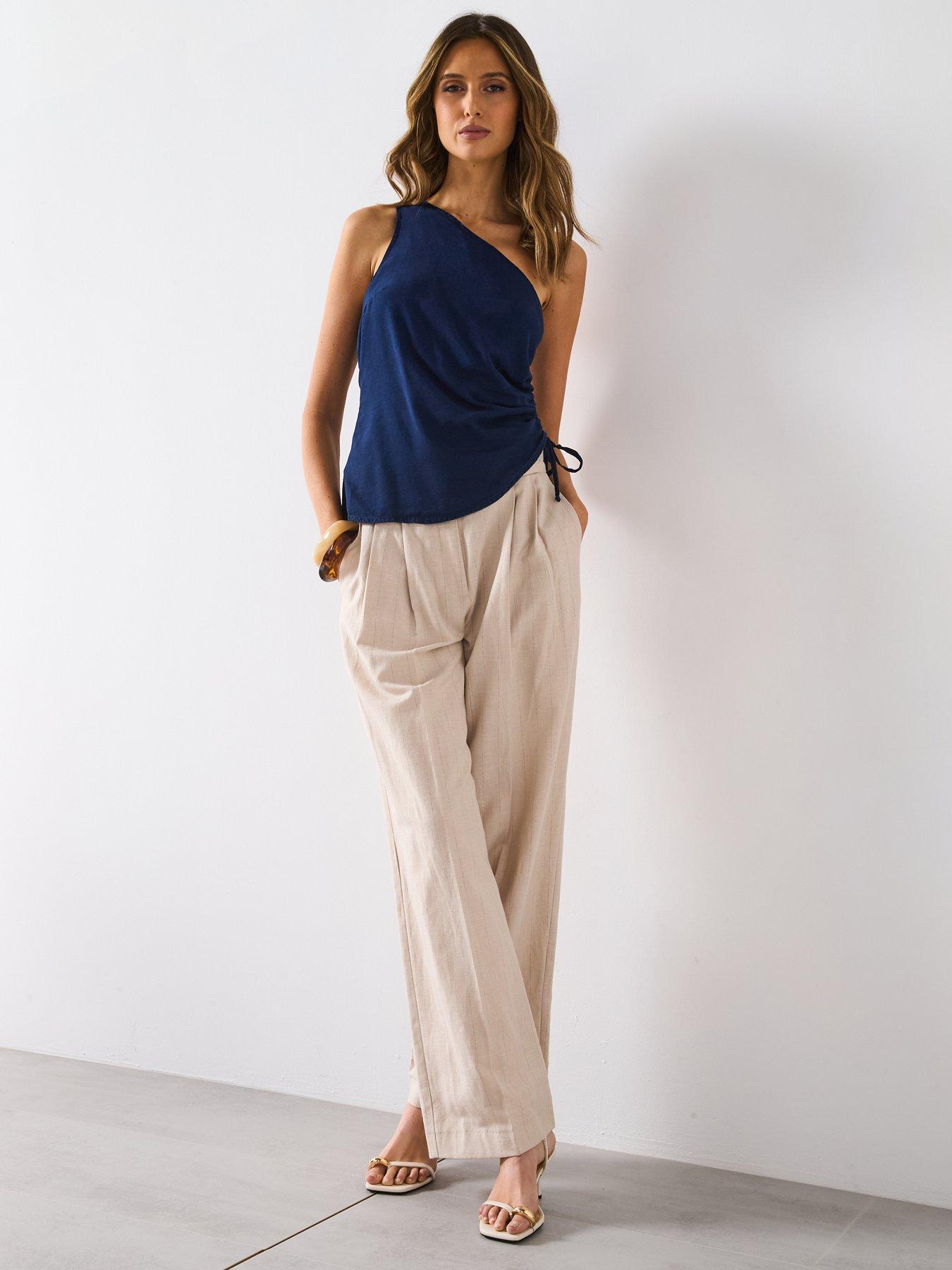 Image 3 of 6 of Mango Denim Effect Top With Gathered Side - Blue