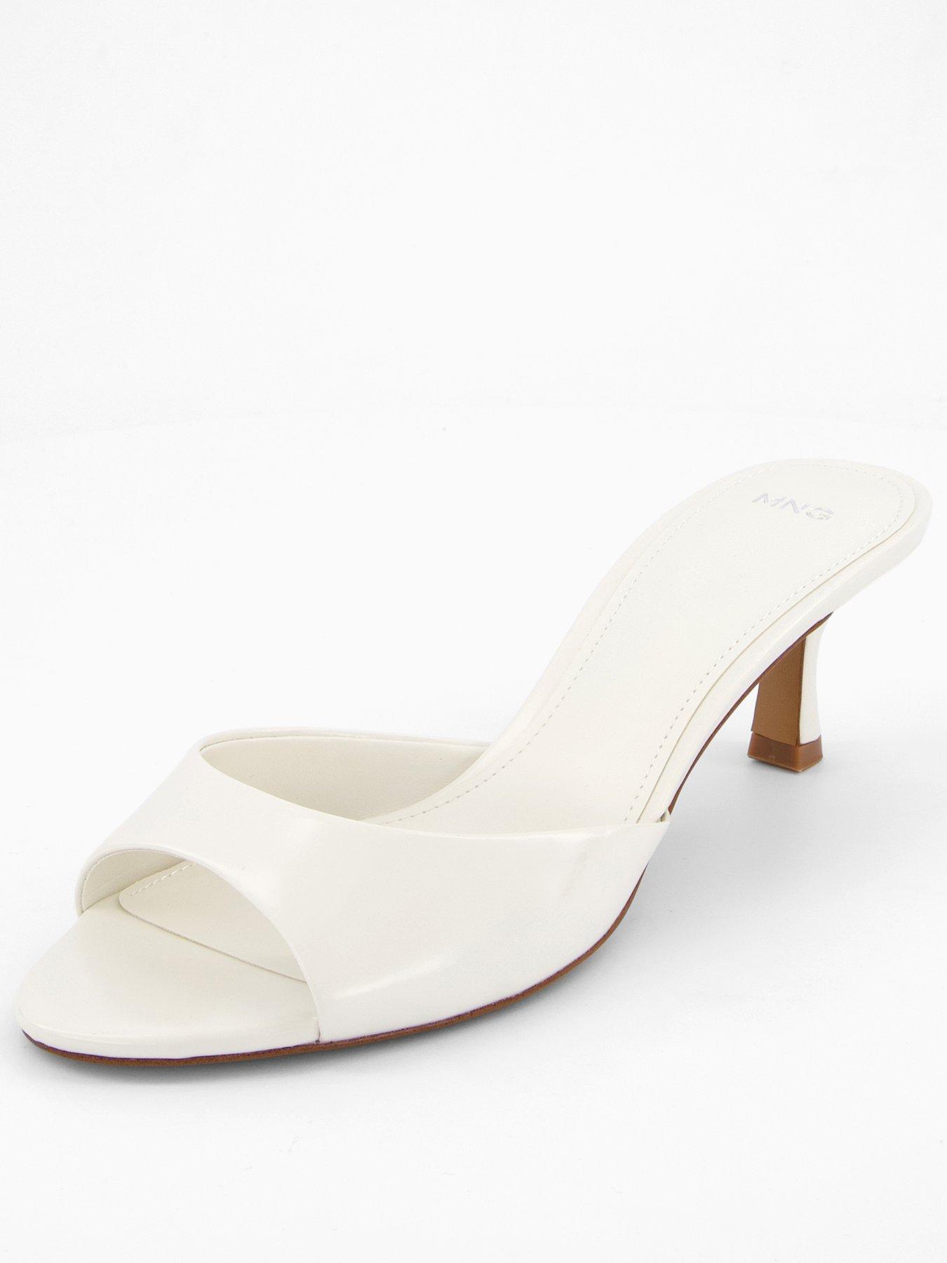 Image 1 of 7 of Mango Kitten Heel Sandals With Strap - Cream