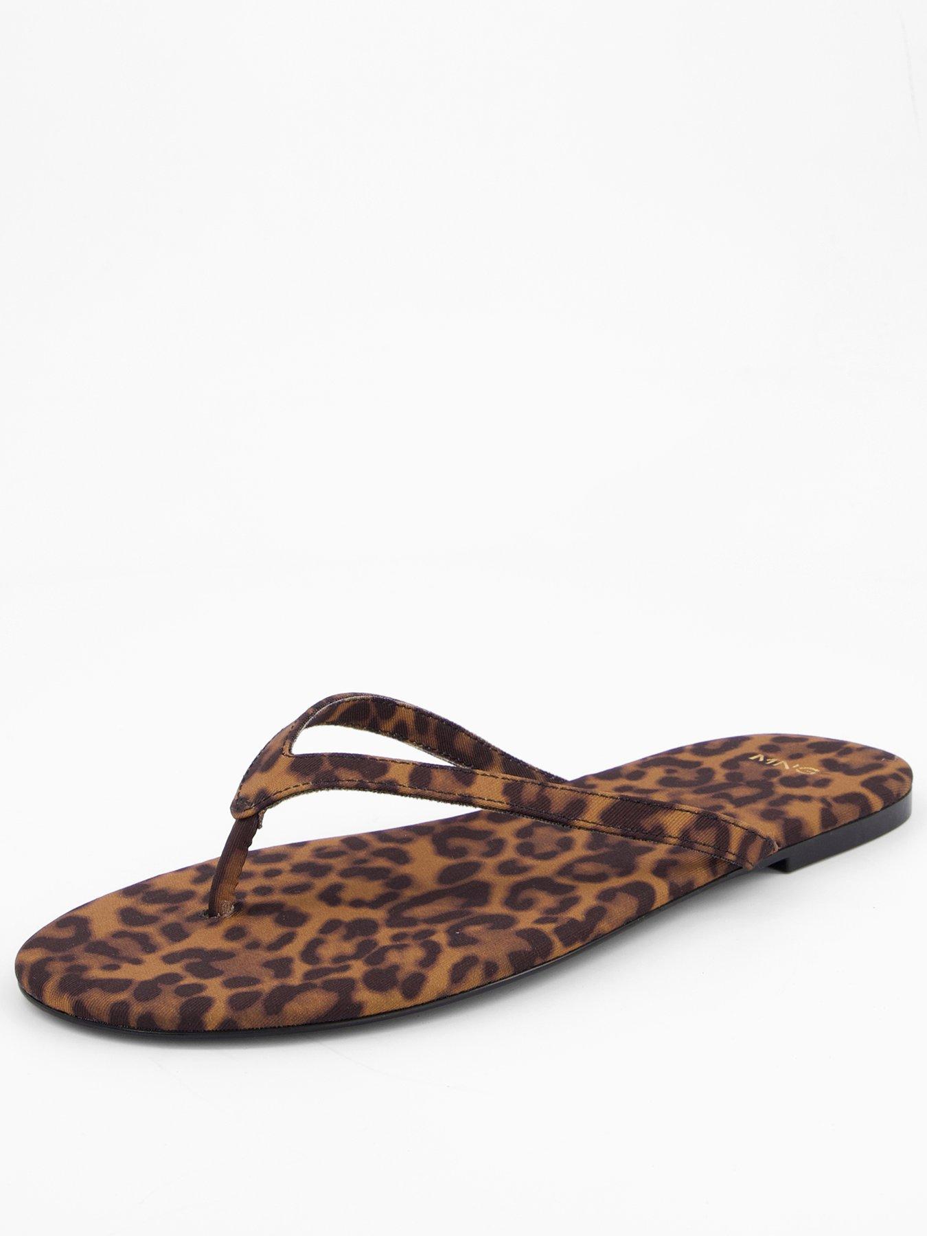 Mango Leopard Print Sandals with Strap - Black