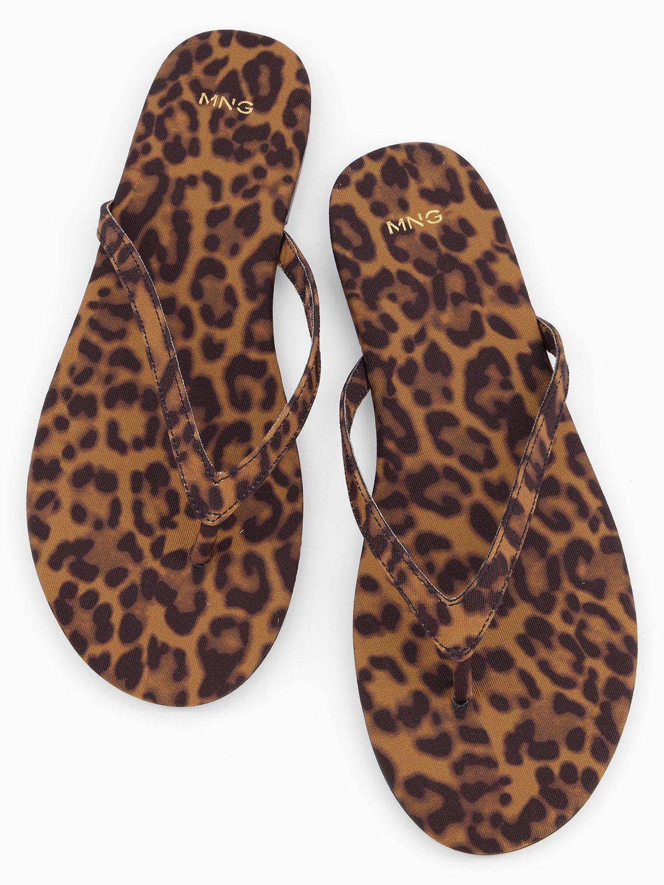 Mango Leopard Print Sandals with Strap Black Very
