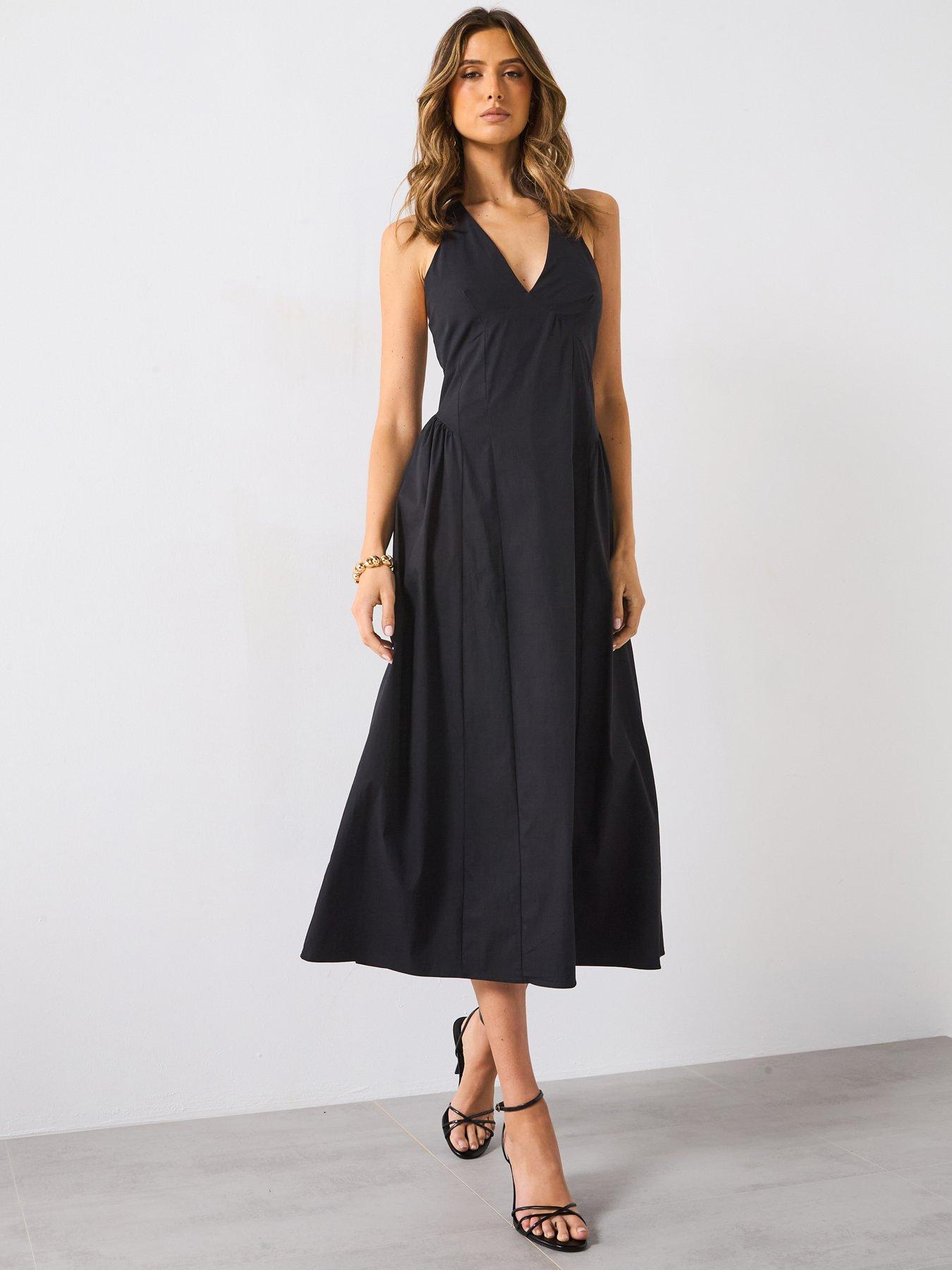 undefined Halter Neck Cotton Midi Dress - Black