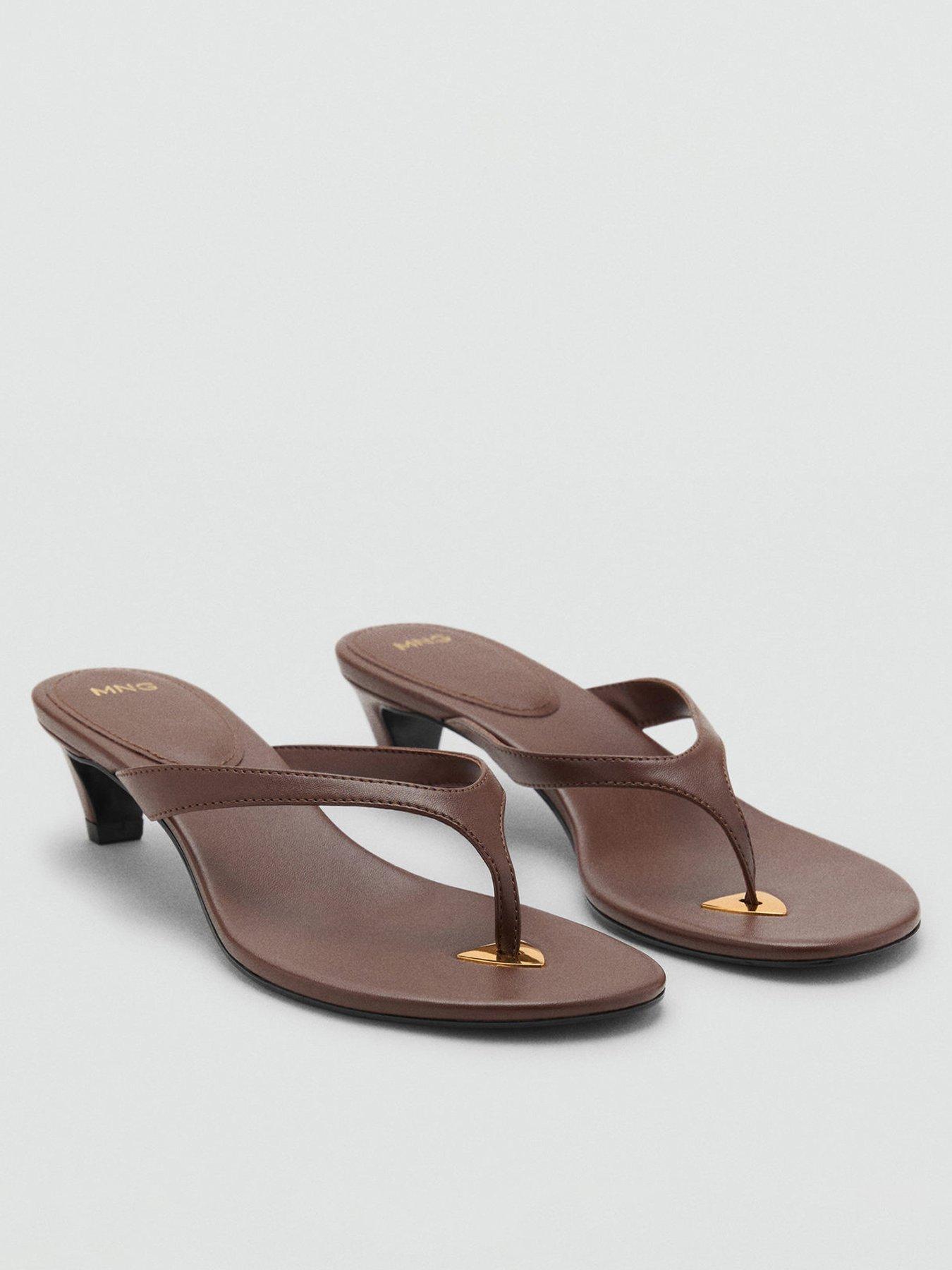Mango Thong Toe Kitten Heel Sandals Dark Brown Very
