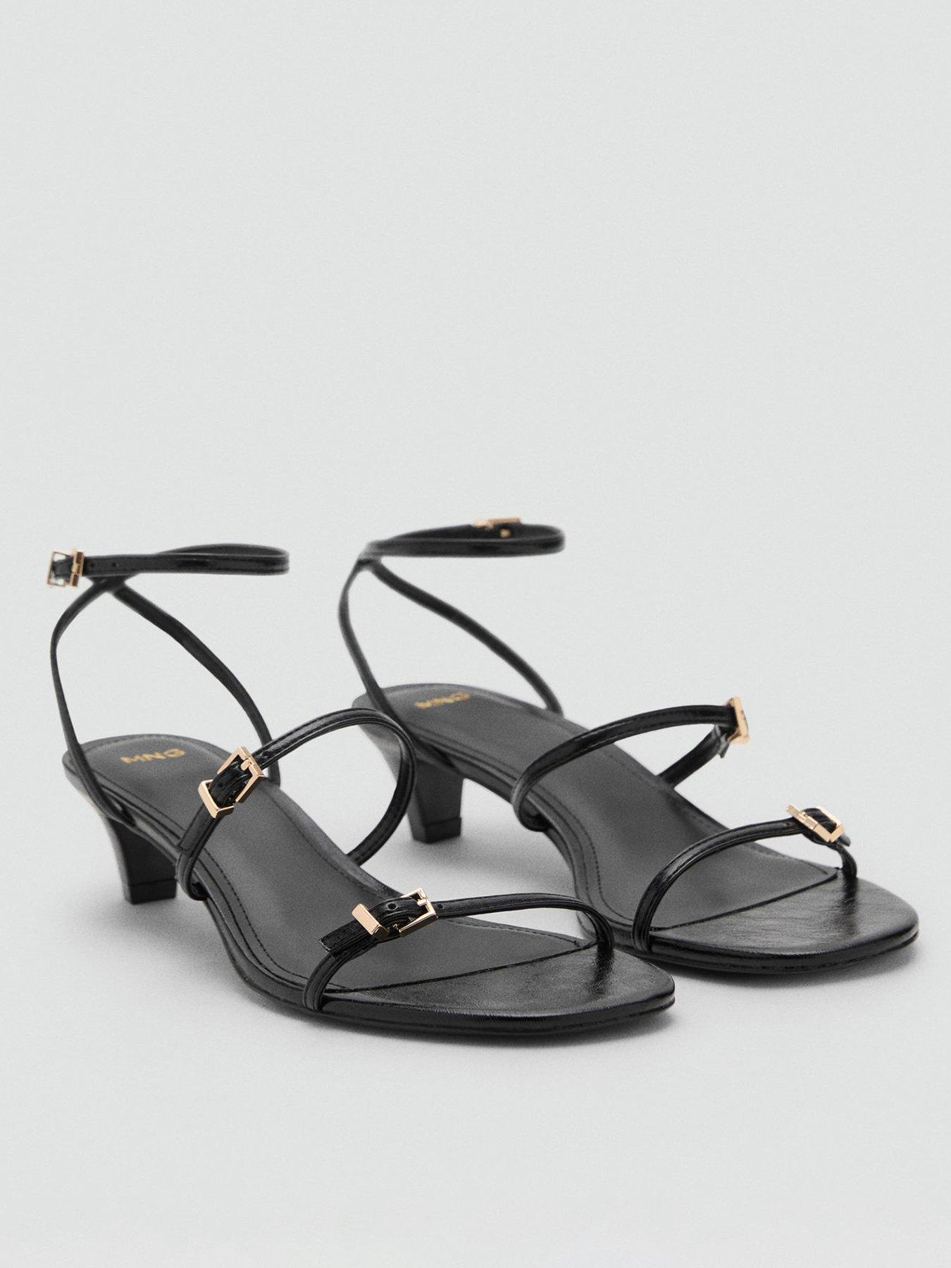 Mango Strap Detail Kitten Heeled Sandals - Black
