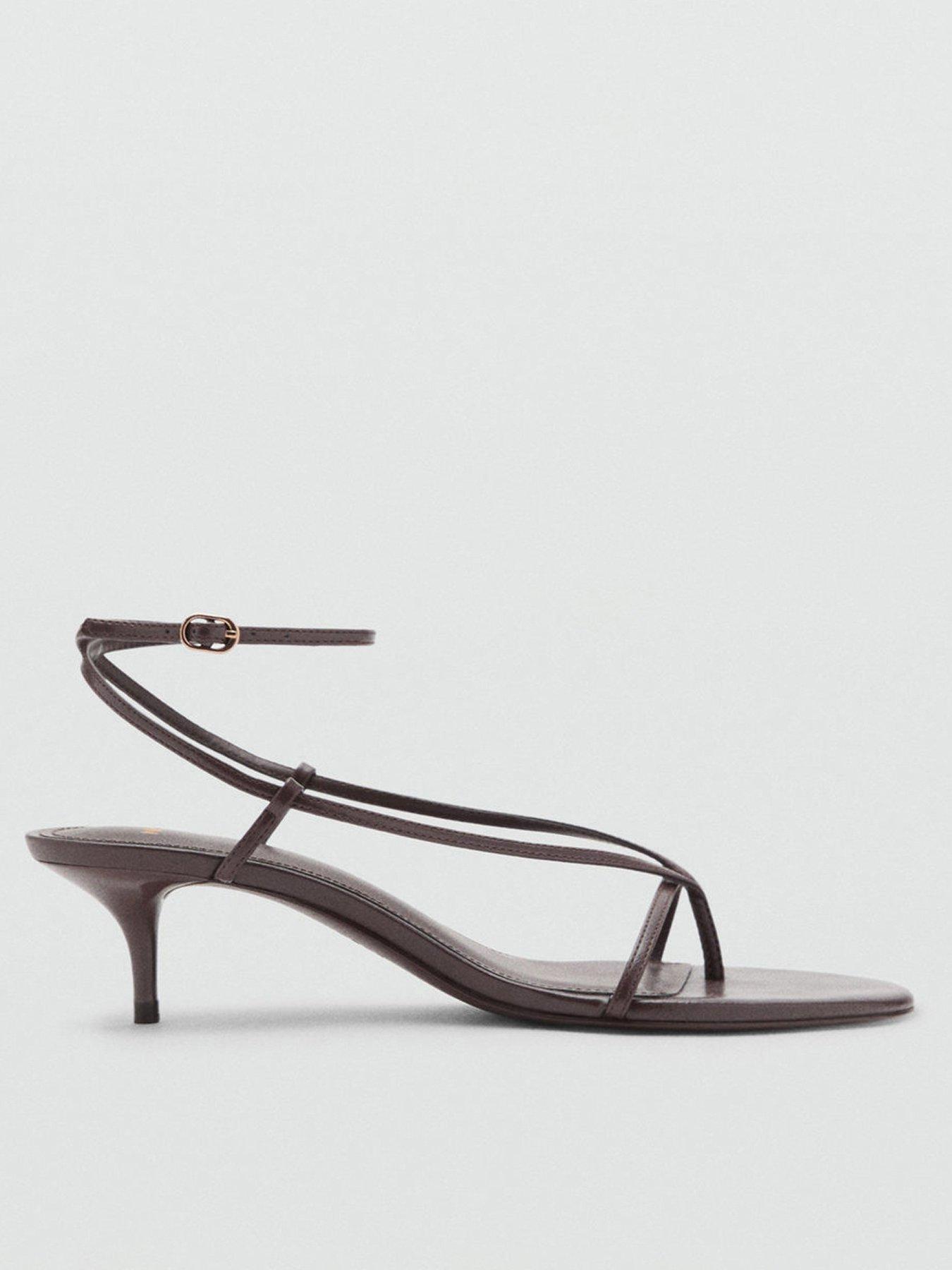 Mango Heeled Sandals With Thin Strap - Dark Brown