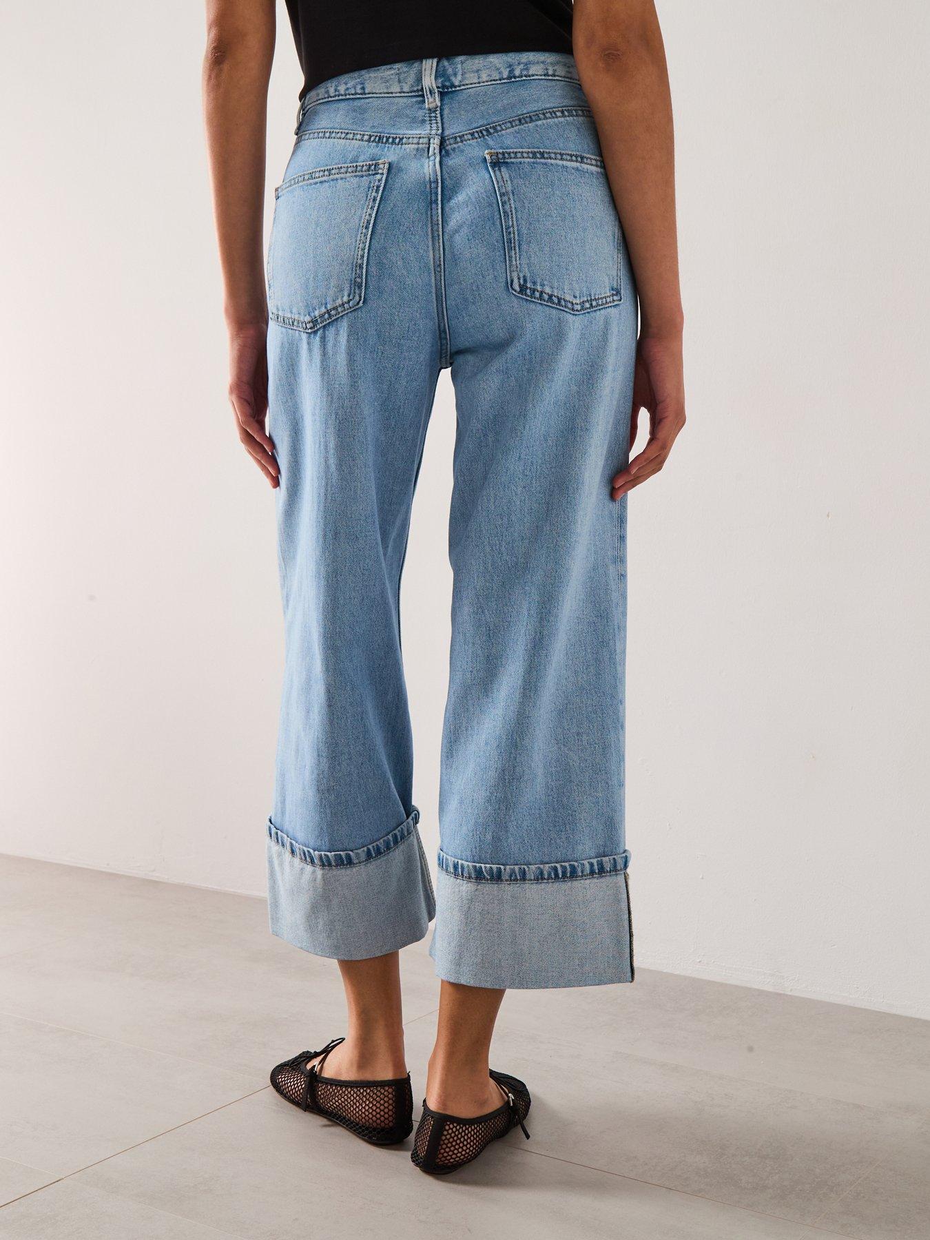 Image 2 of 6 of Mango Wide Leg Crop Jeans With Turned Up Hem - Blue