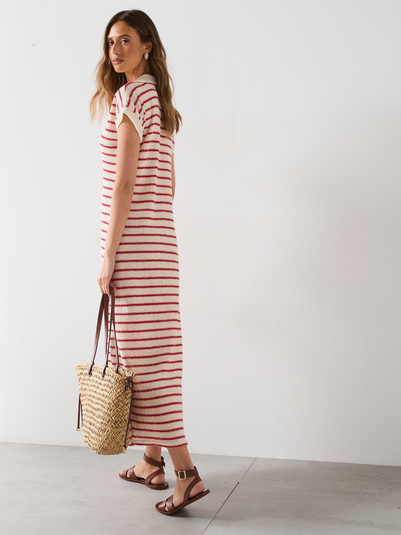 Image 2 of 6 of Mango Knitted Midi Dress - Red
