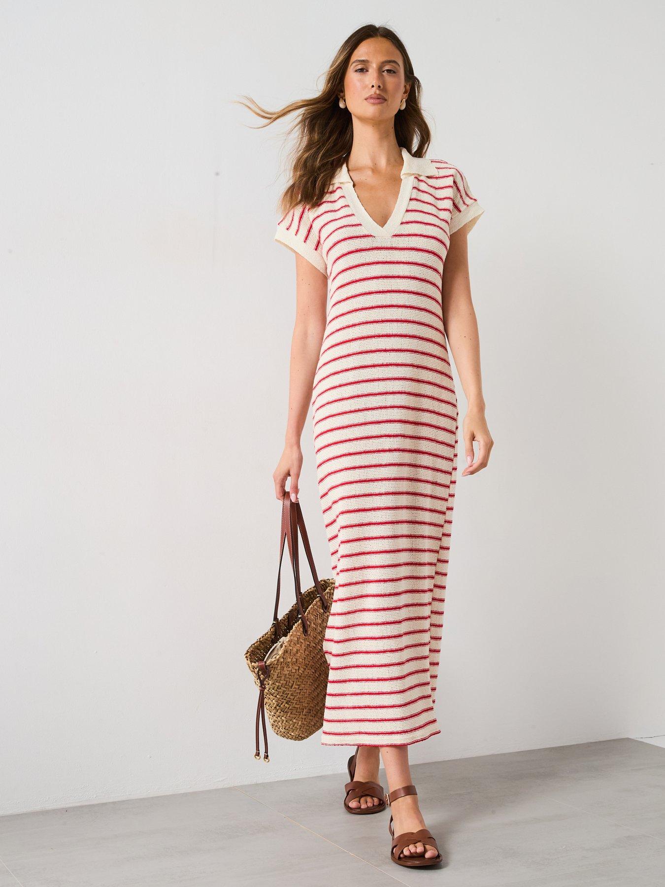 Image 3 of 6 of Mango Knitted Midi Dress - Red