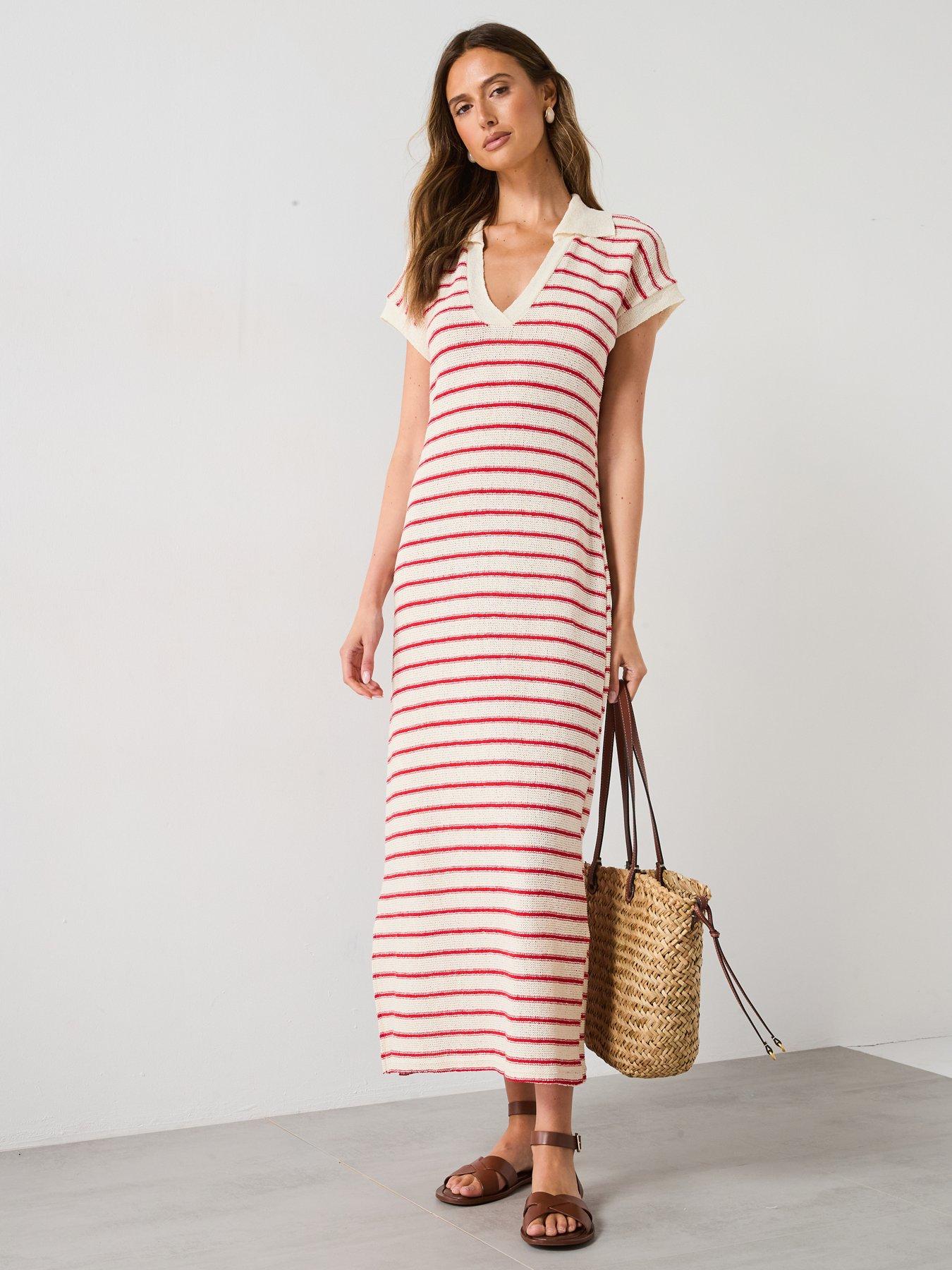 Image 5 of 6 of Mango Knitted Midi Dress - Red