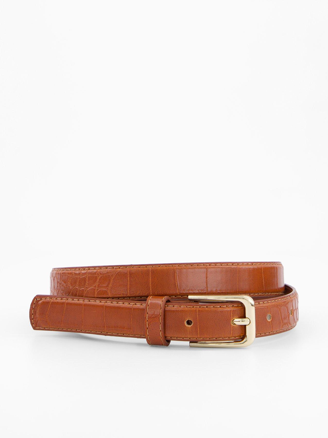 Mango Fine Croco Leather Effect Belt - Brown