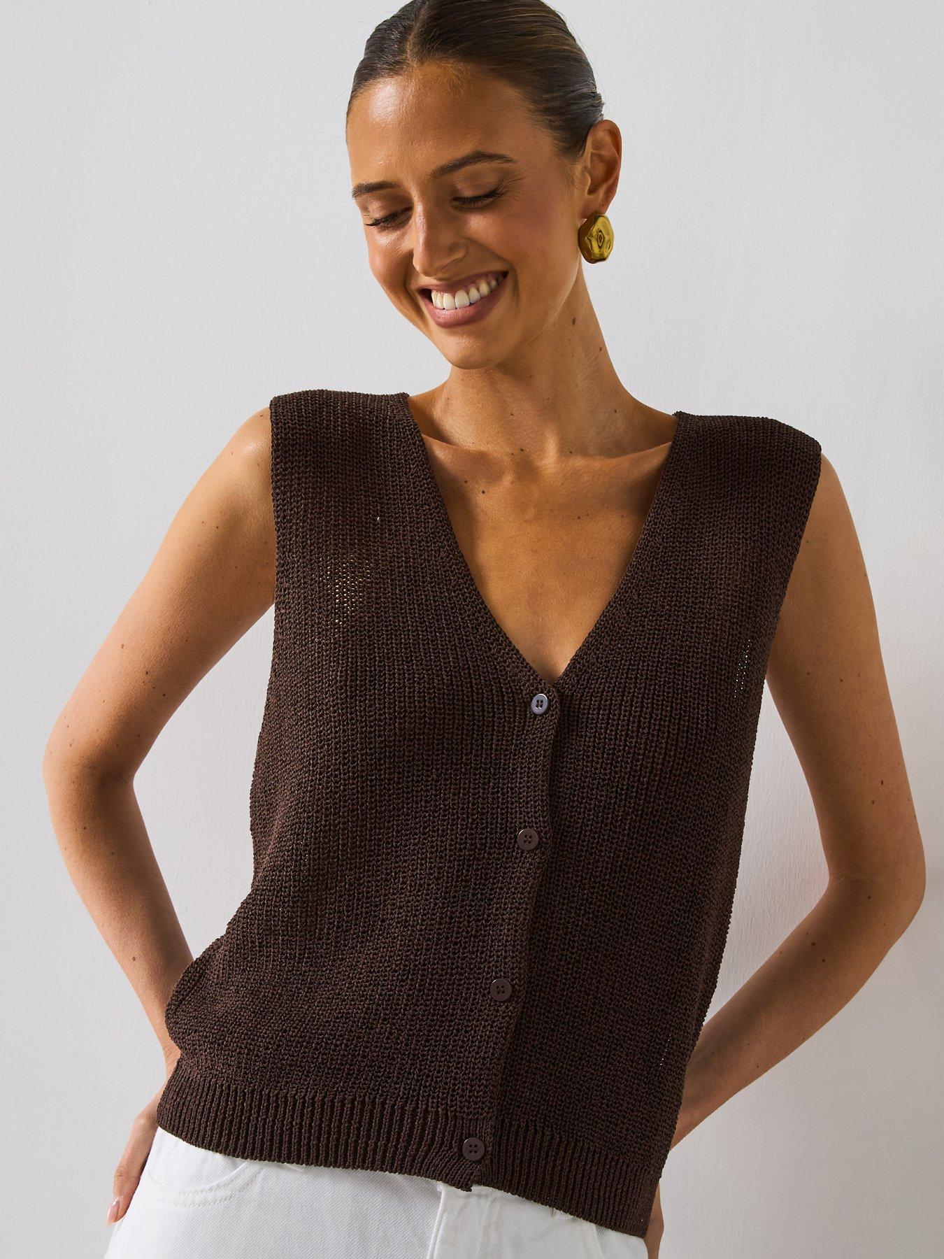 Waistcoat Knitted Vest Mango Mango Openwork Knitted Waistcoat Dark