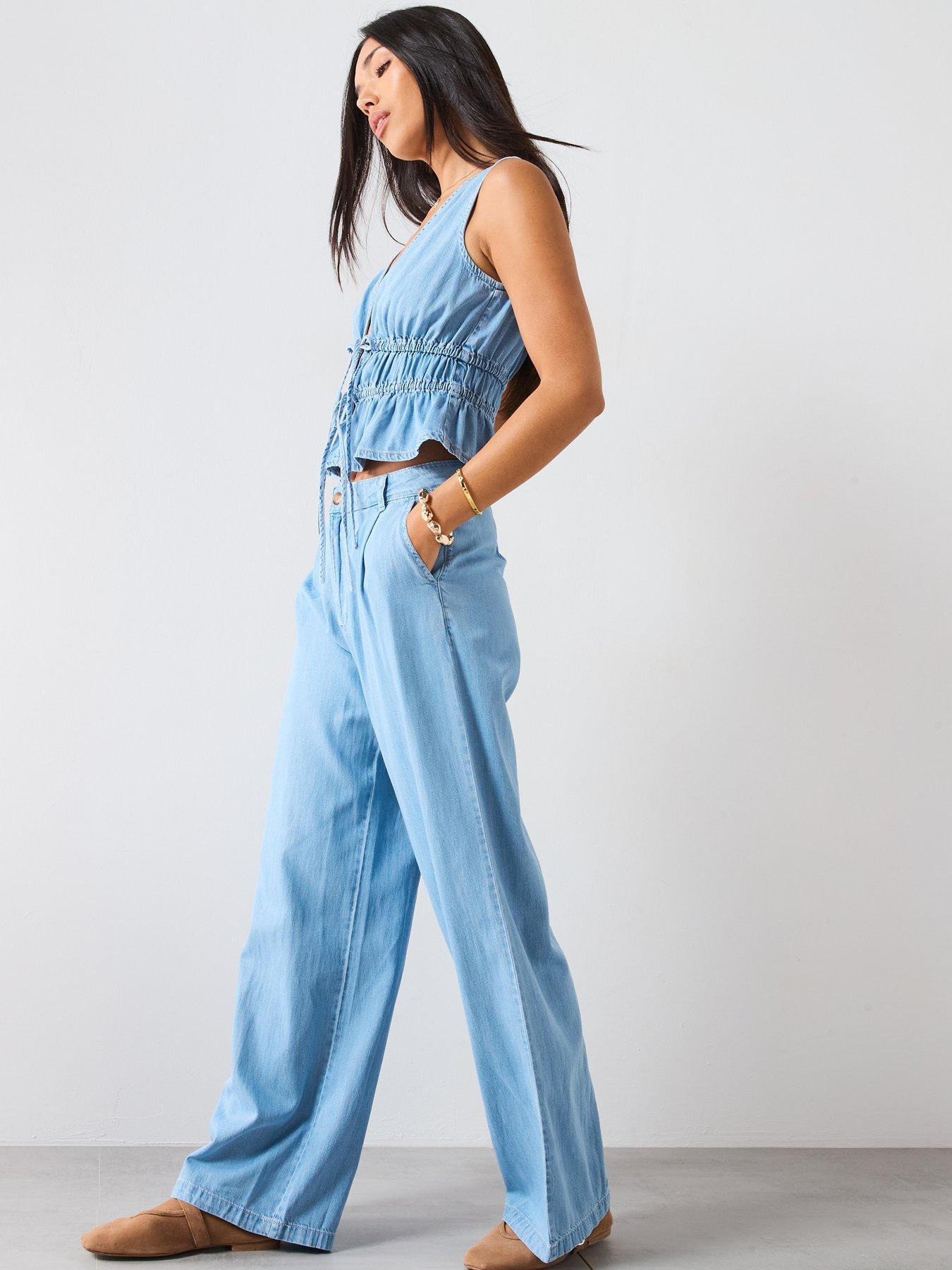 Image 6 of 6 of Mango Soft Denim Top With Tie Closure - Blue