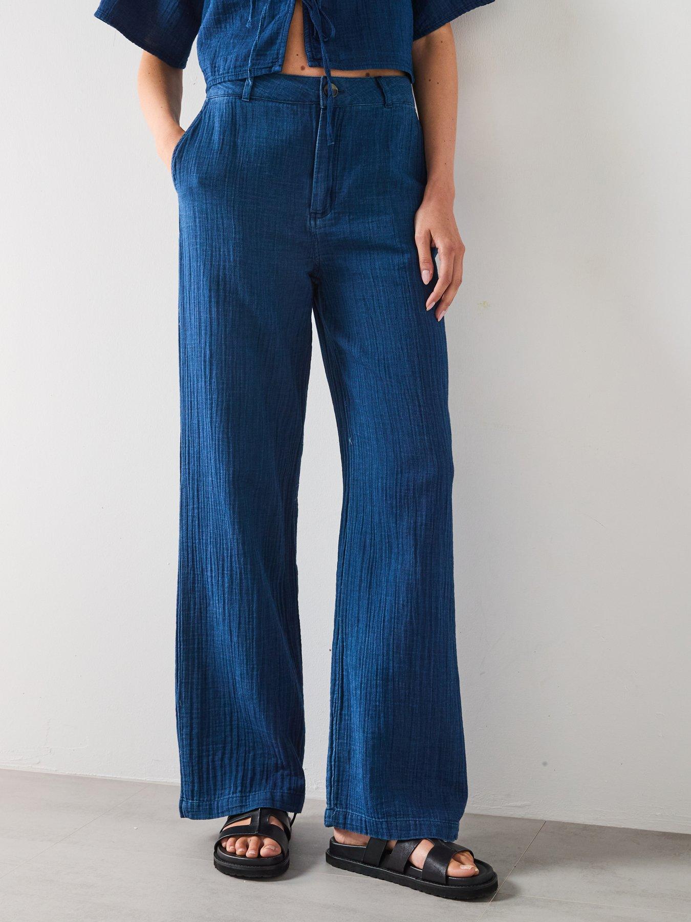 undefined High Waisted Soft Denim Pants - Dark Blue