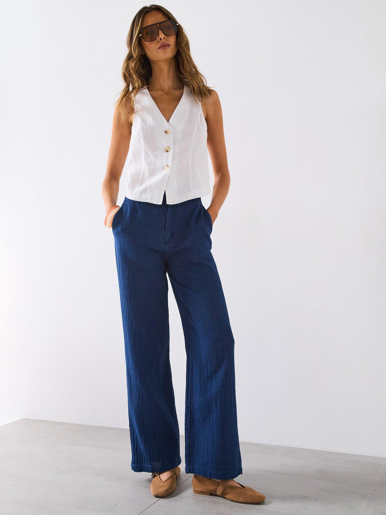 undefined High Waisted Soft Denim Pants - Dark Blue