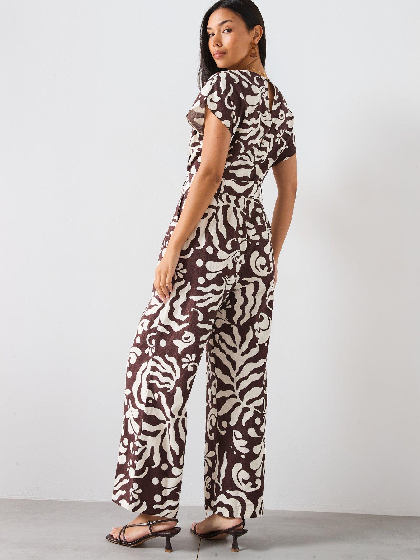 Image 2 of 6 of Mango Printed Linen Jumpsuit With Belt
