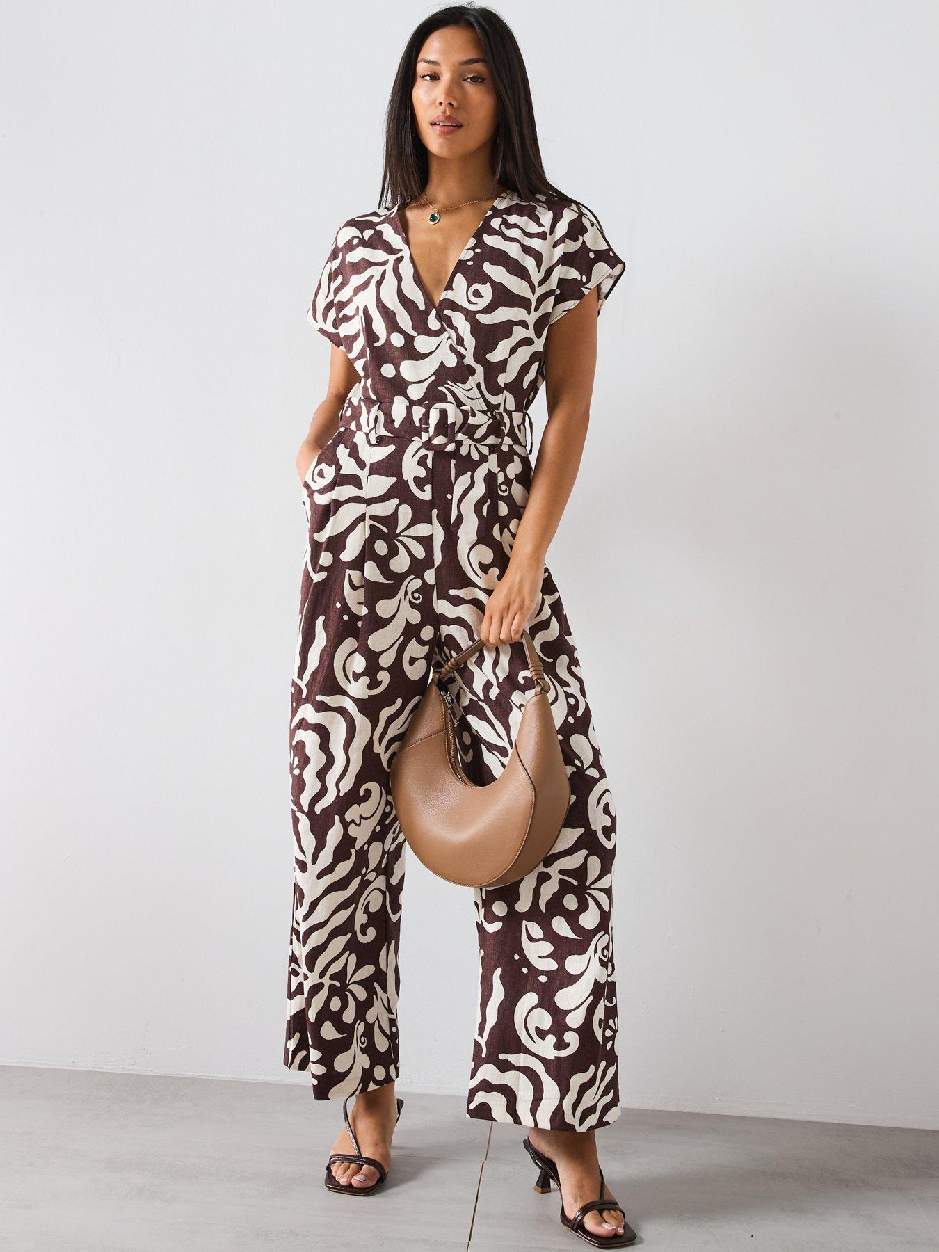 Image 3 of 6 of Mango Printed Linen Jumpsuit With Belt