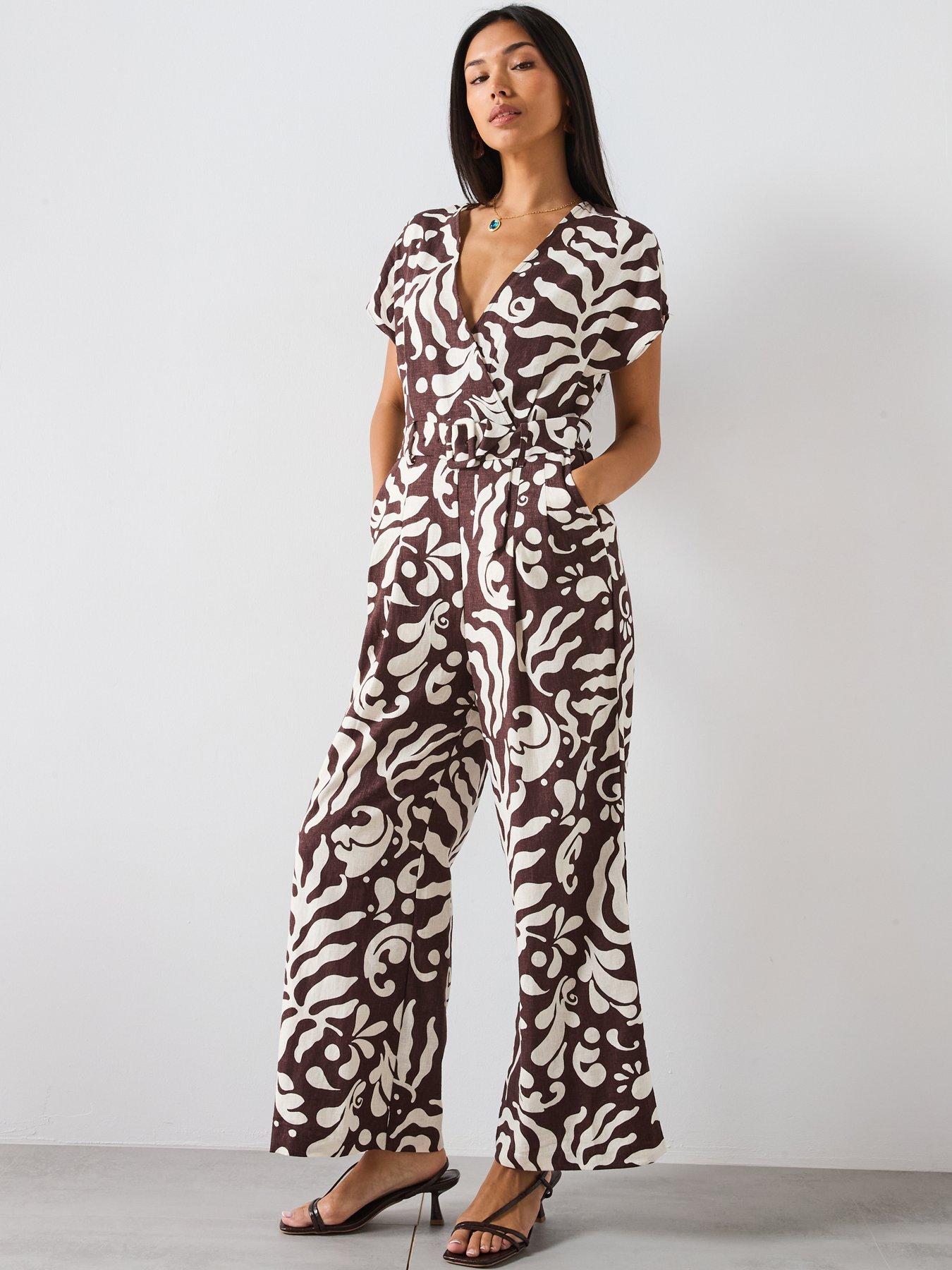 Image 4 of 6 of Mango Printed Linen Jumpsuit With Belt