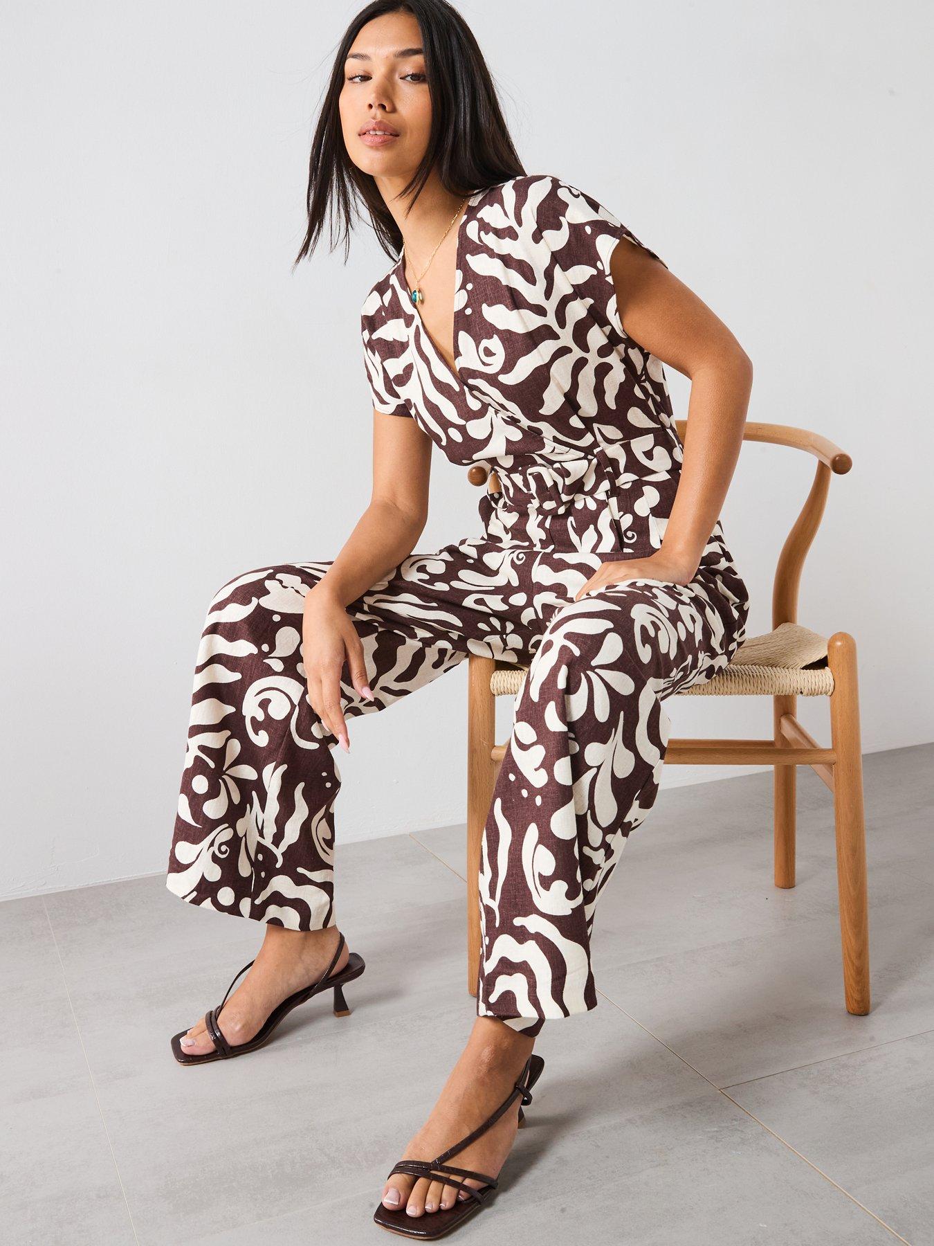 Image 5 of 6 of Mango Printed Linen Jumpsuit With Belt