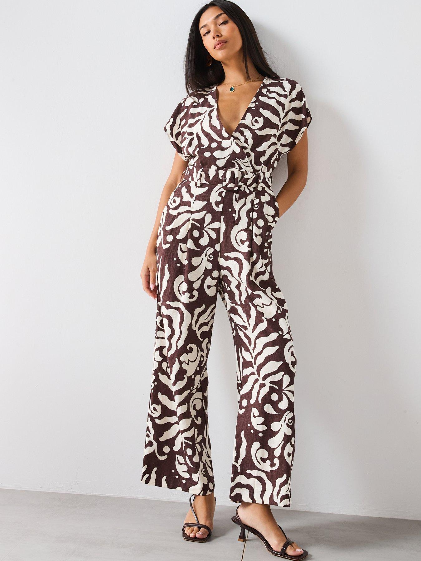 Image 6 of 6 of Mango Printed Linen Jumpsuit With Belt
