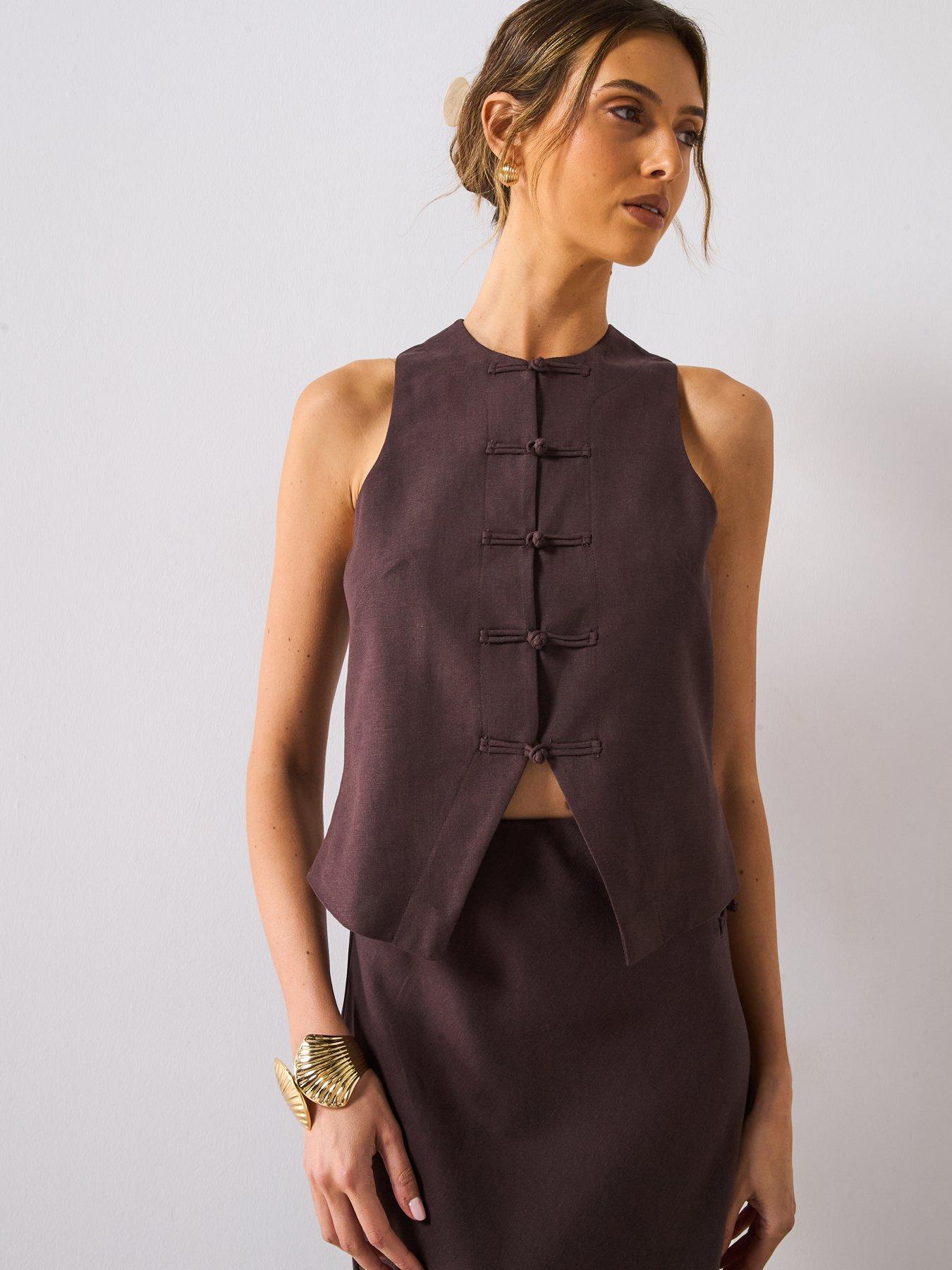 undefined Linen Blend Suit Vest - Dark Brown