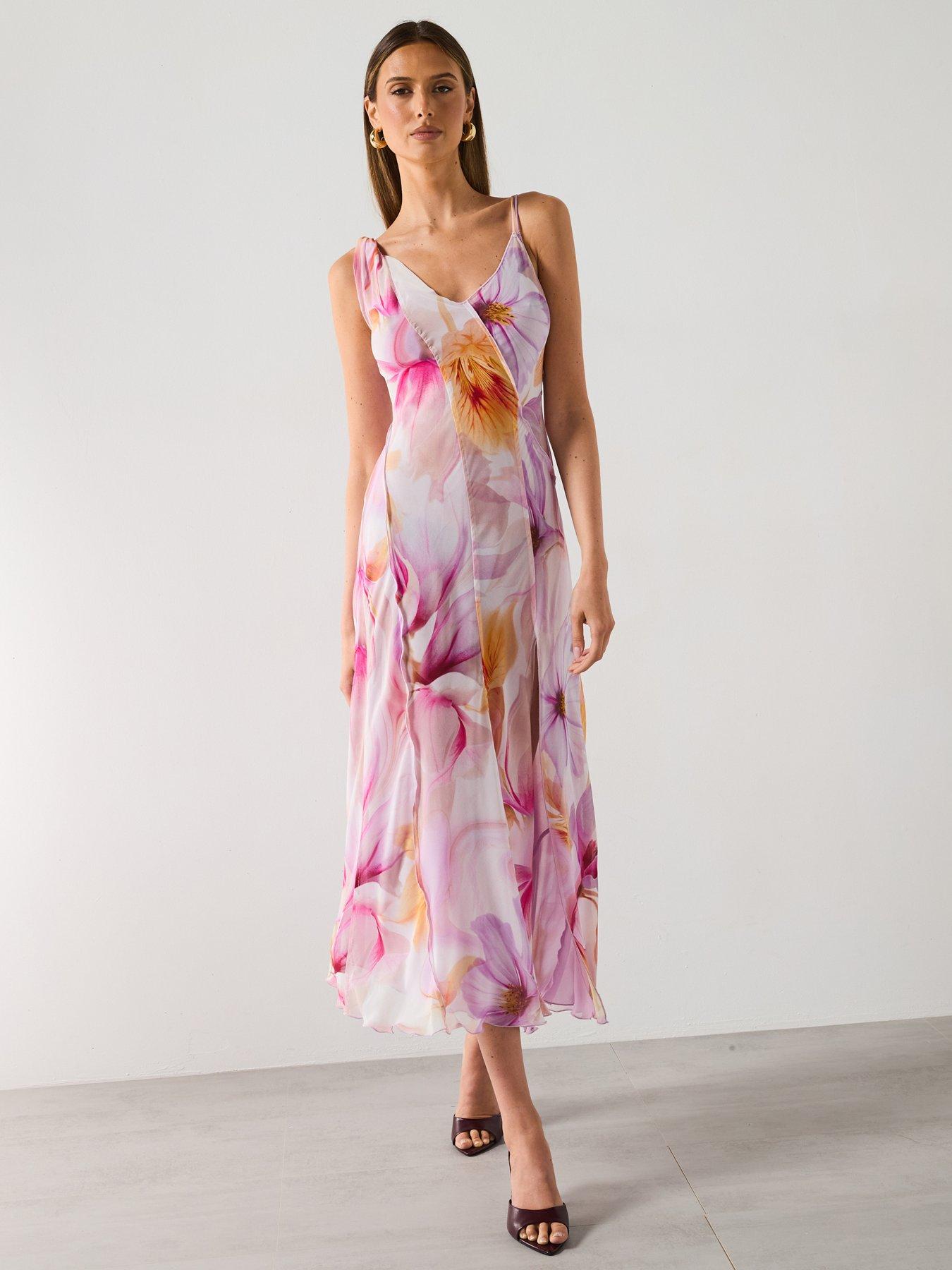 undefined Floral Ruffled Dress - Light Purple