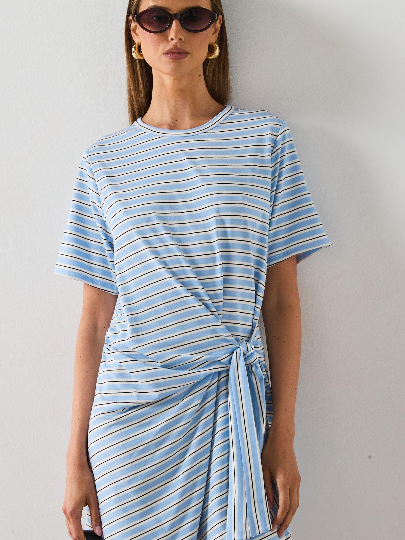 princess polly baby blue dress Blue and white layered shirt dress with embellished tank top main image 1