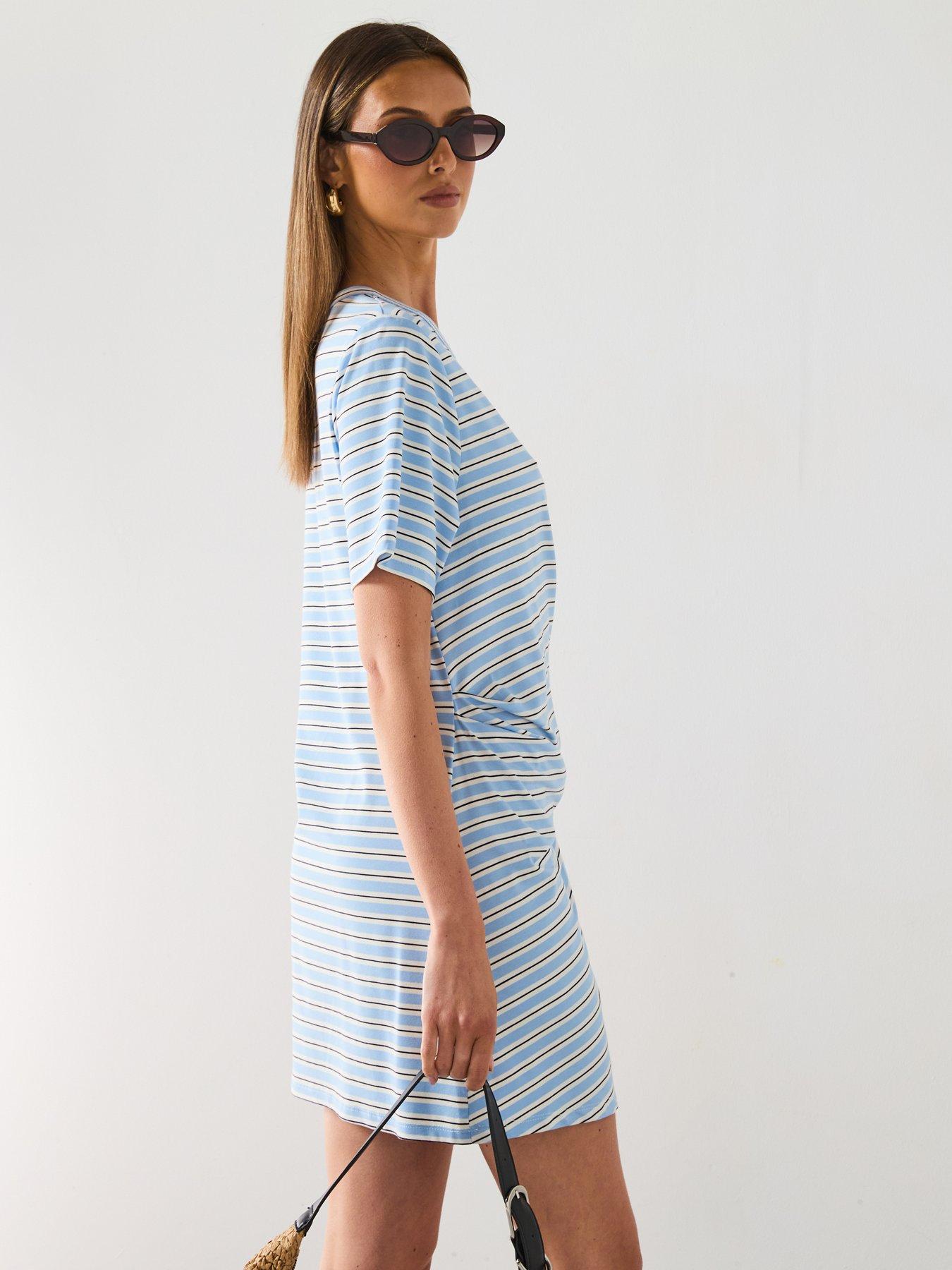 Mango Short Striped Dress With Knot - Sky Blue | Very