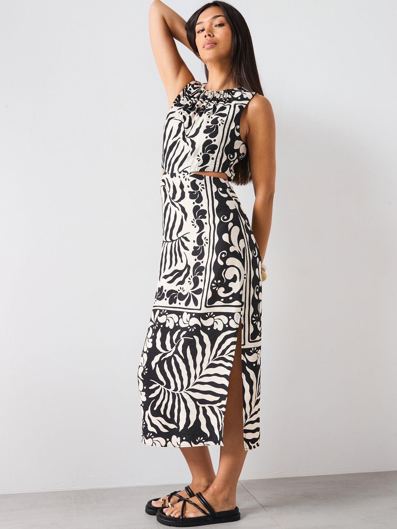 Image 5 of 6 of Mango Printed Dress With Cut Out - Black