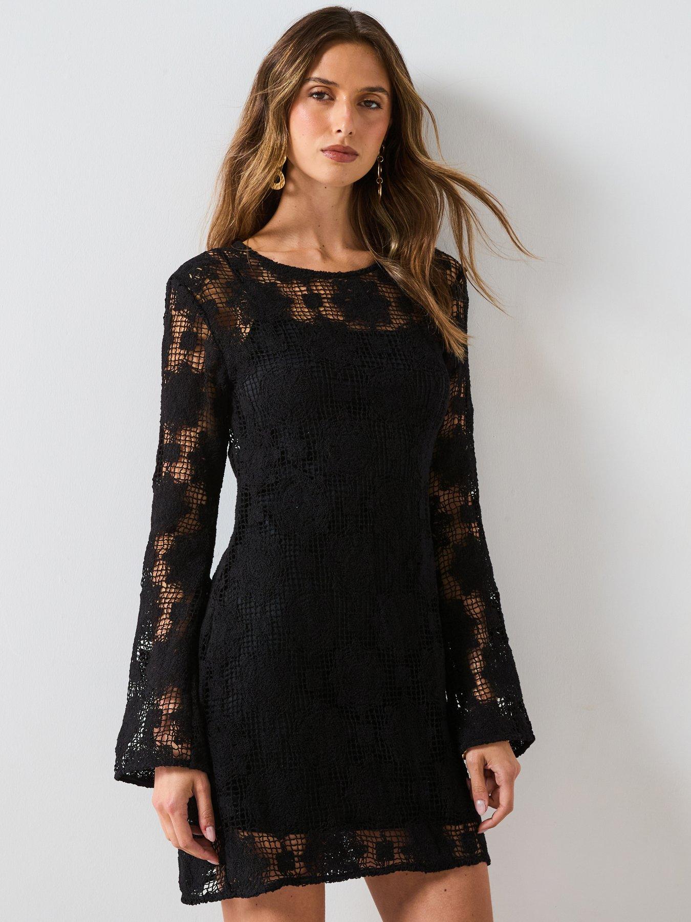 Mango Crochet Beach Dress - Black