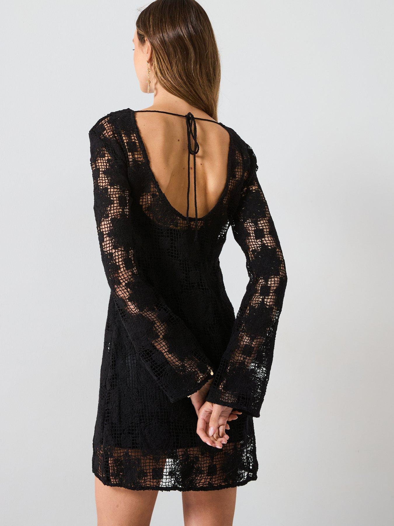 Image 2 of 6 of Mango Crochet Beach Dress - Black