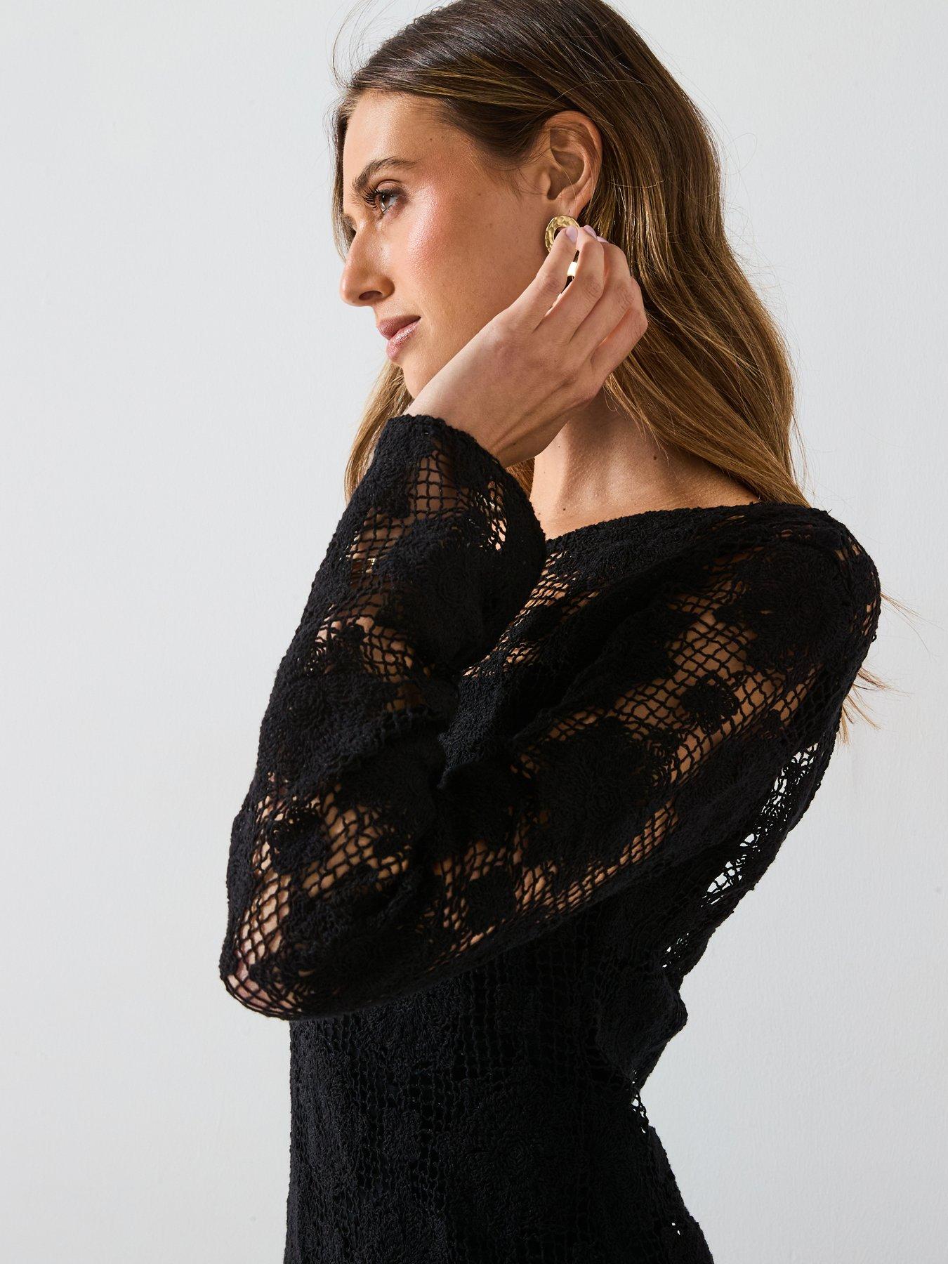 Image 4 of 6 of Mango Crochet Beach Dress - Black