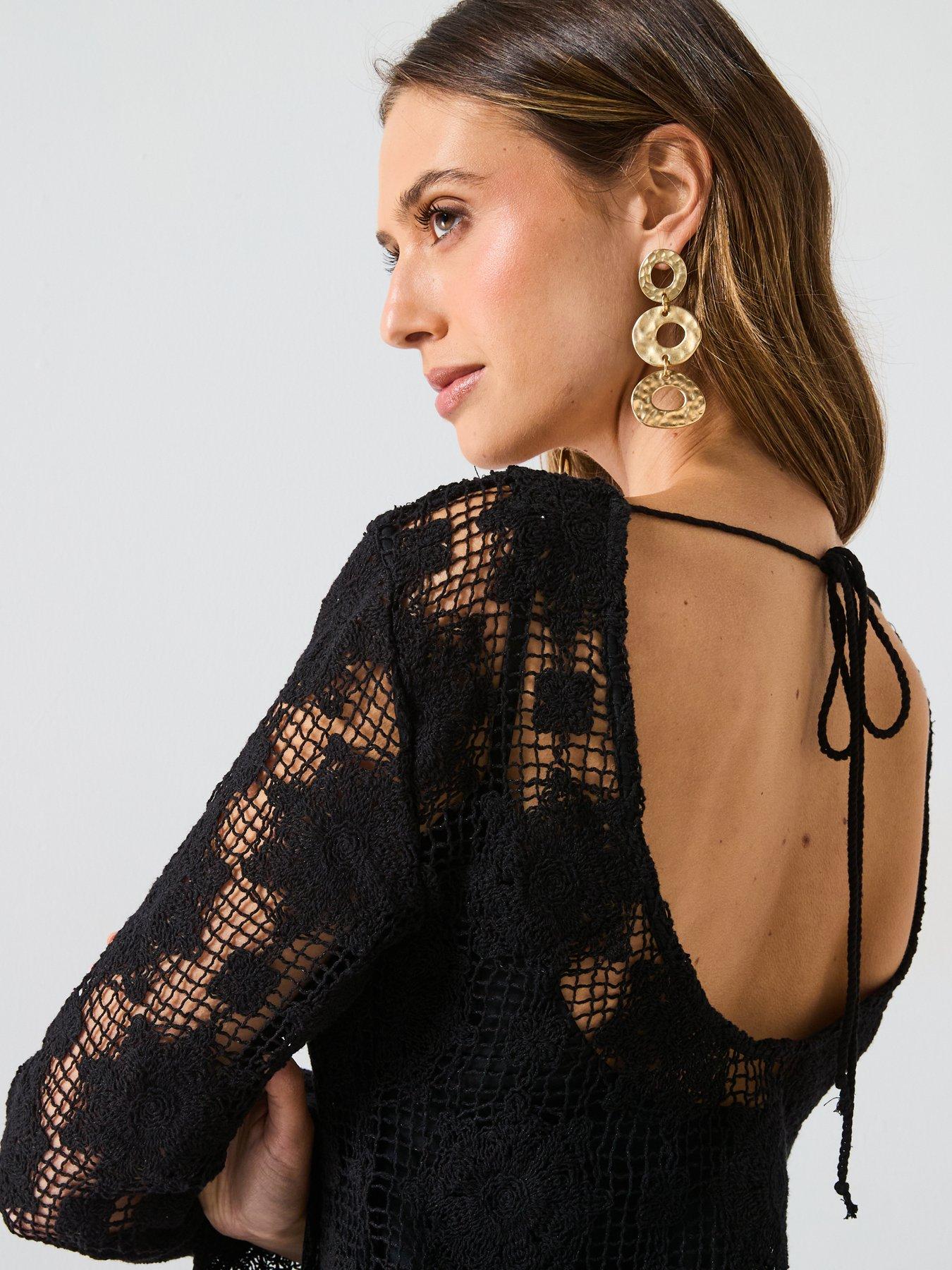 Image 5 of 6 of Mango Crochet Beach Dress - Black