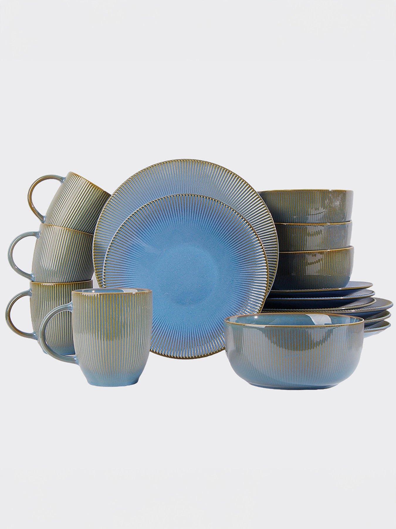 undefined Embossed Reactive Glaze 16-Piece Dinner Set - Blue