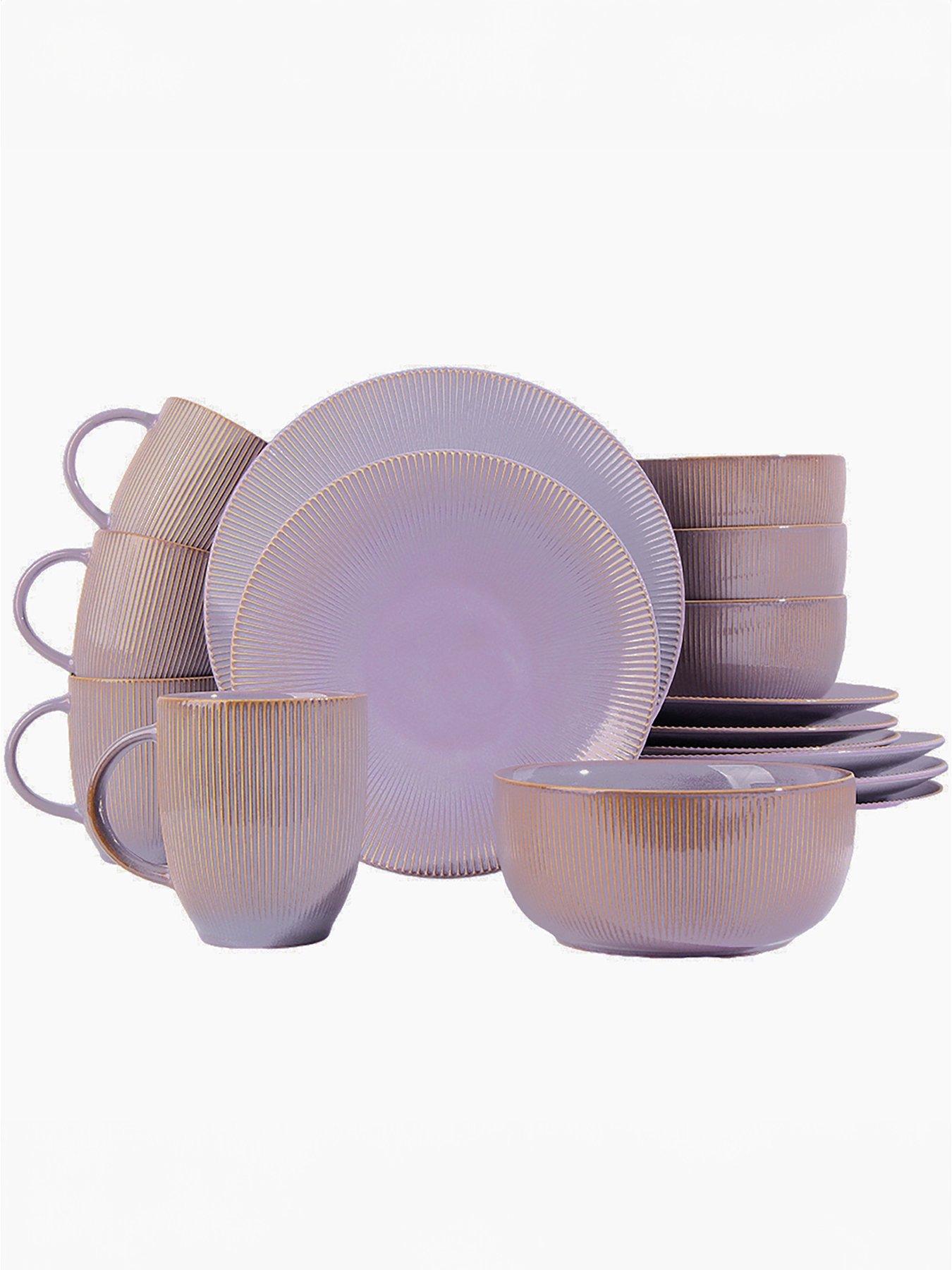 undefined Embossed Reactive Glaze 16-Piece Dinner Set - Mauve