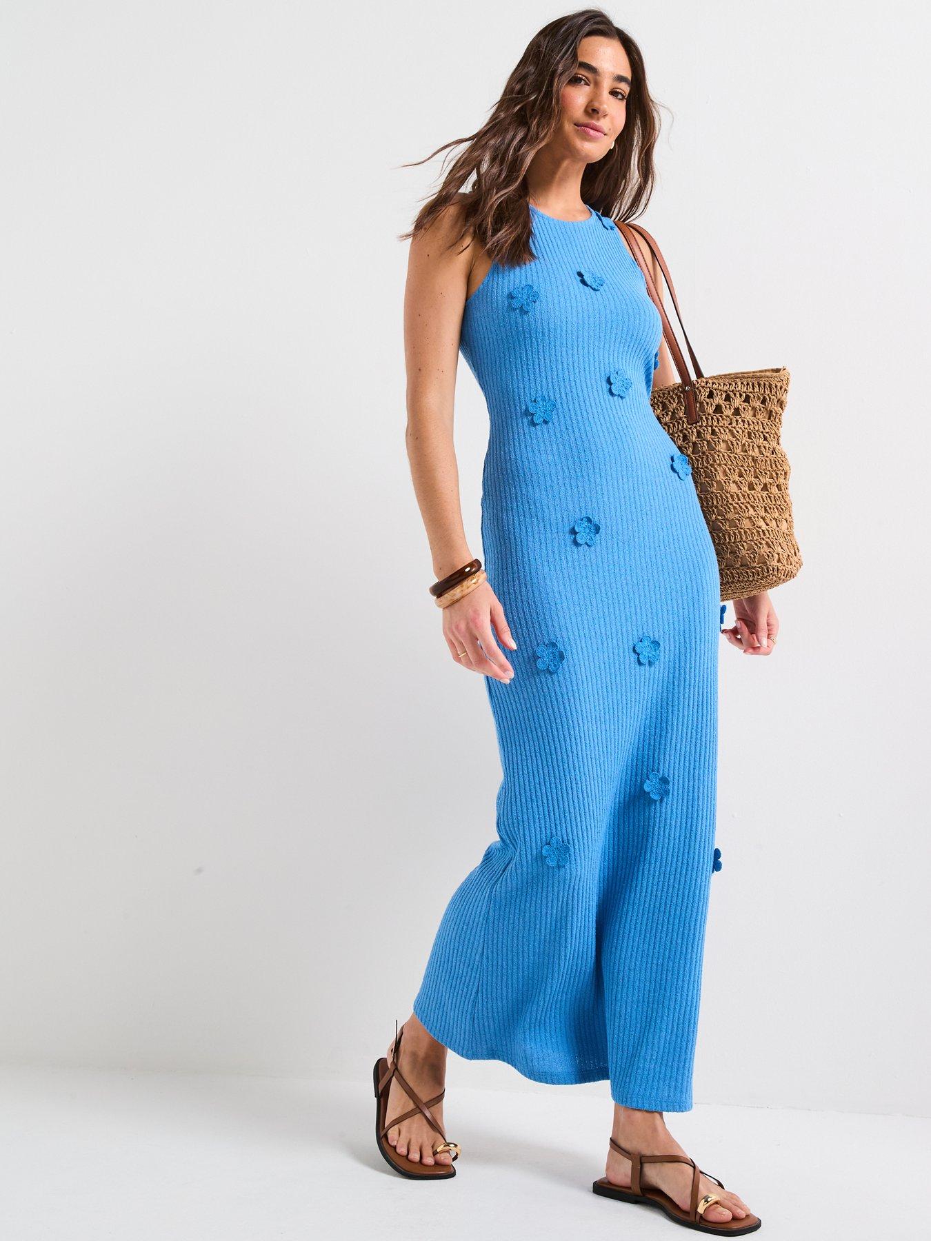 undefined Crochet Knit Flower Detail Maxi Dress
