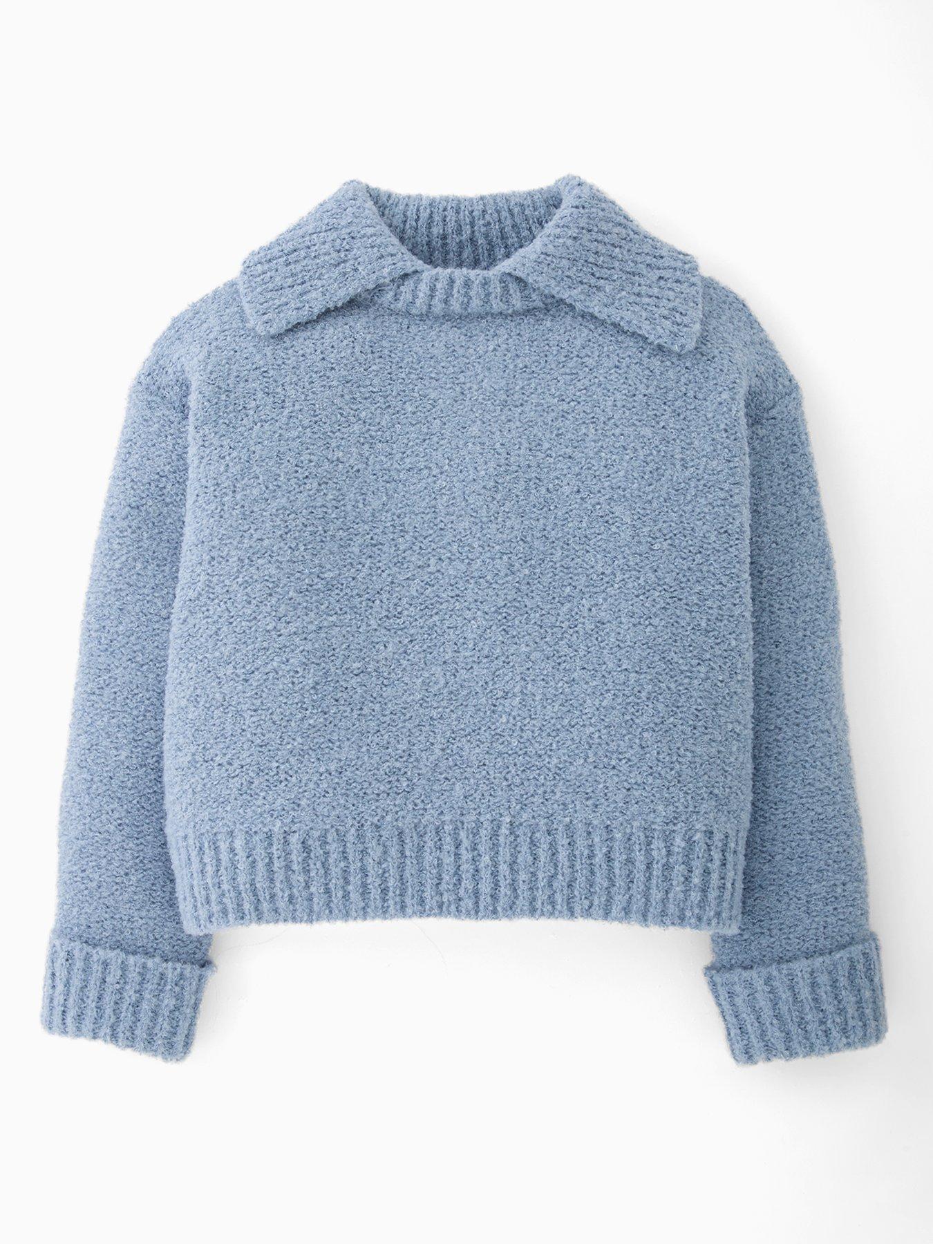 Image 1 of 5 of The Very Collection Girls Oversized Knitted Jumper With Collar - Blue