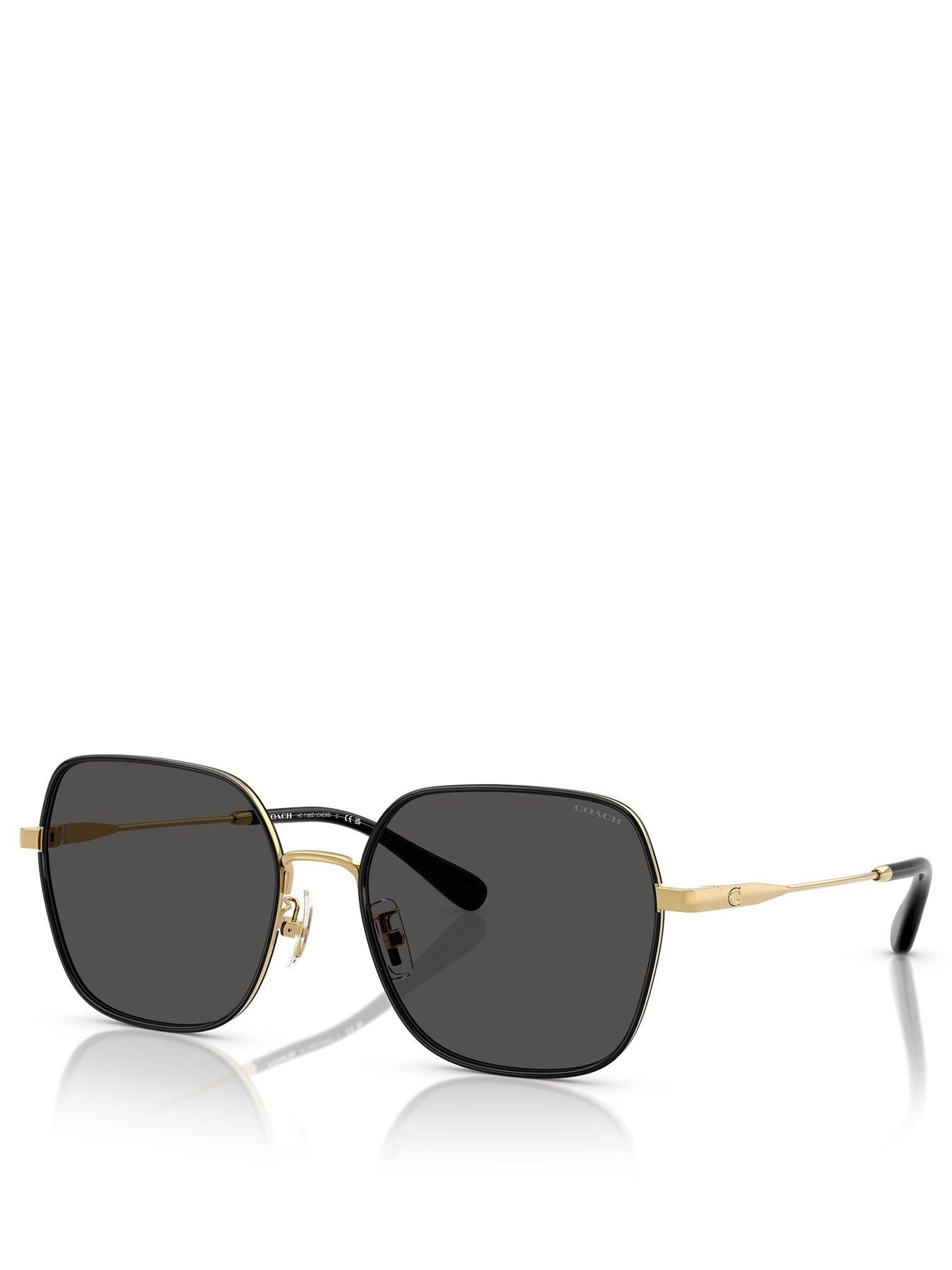 COACH Irregular Sunglasses- Black Lens With Metal Gold Frame