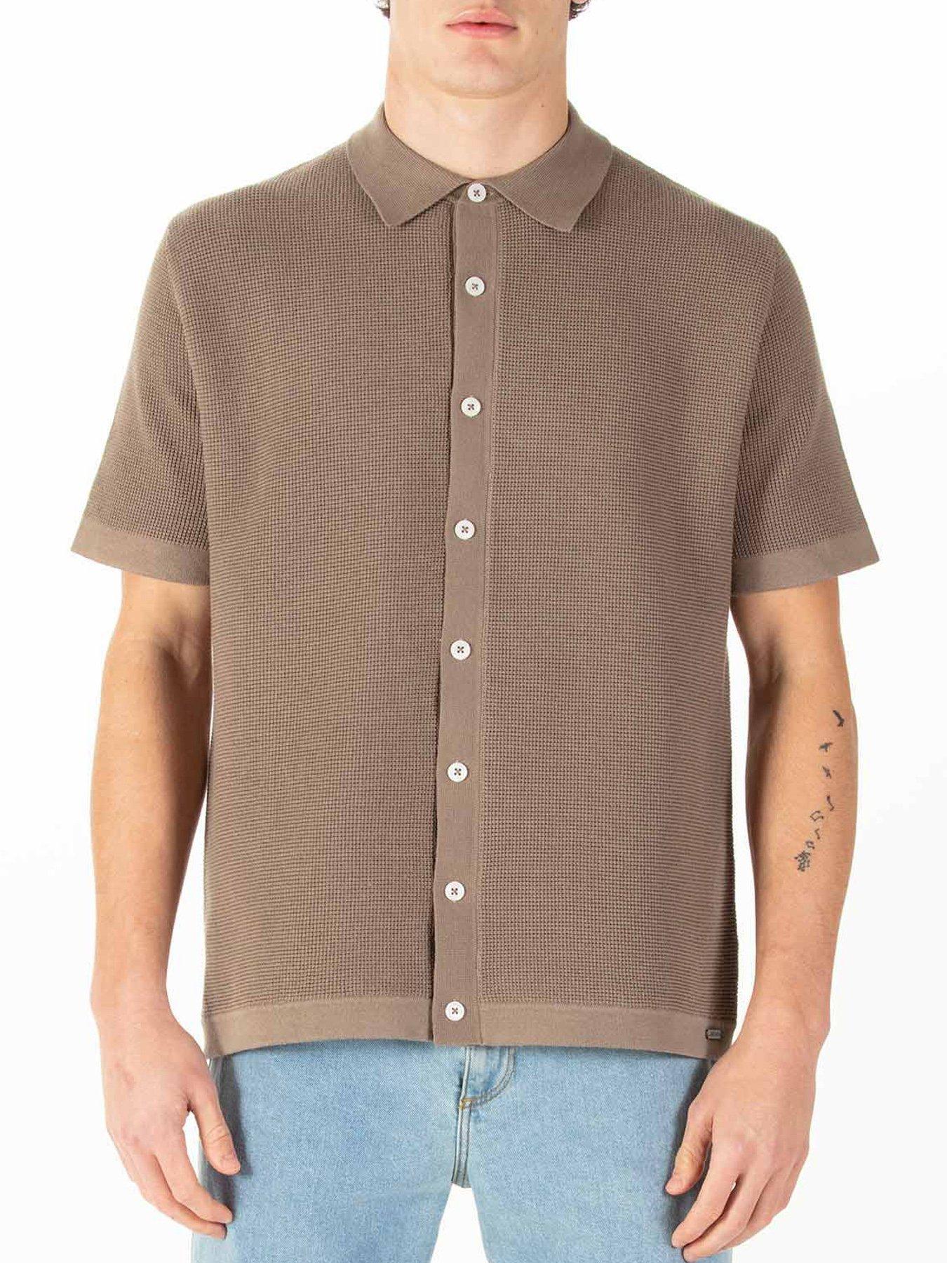 undefined Deck Knitted Short Sleeve Polo Shirt - Dark Brown