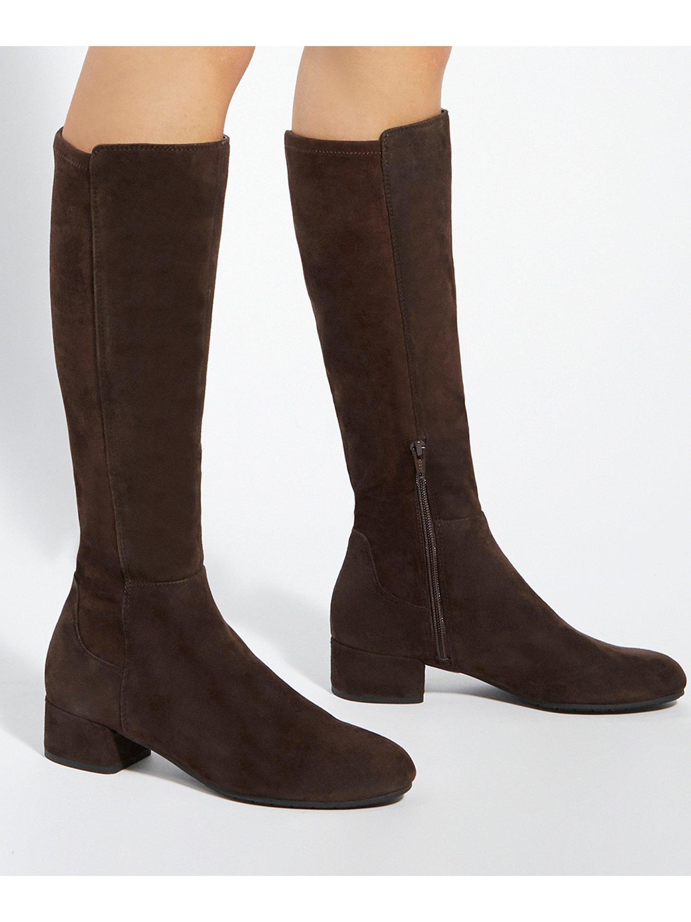 Dune London Tayla Stretch Suede Knee High Boots - Brown