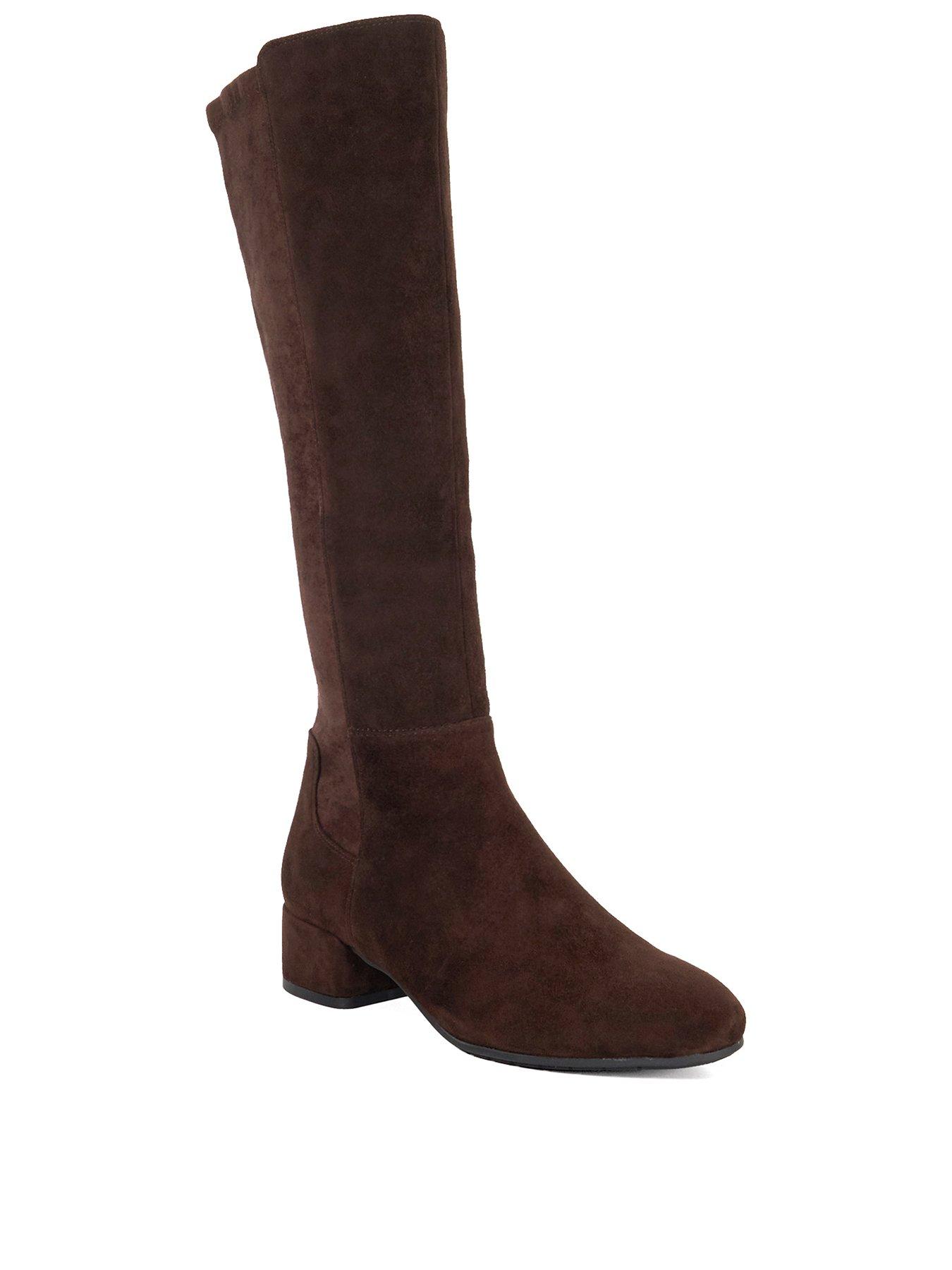 Image 3 of 6 of Dune London Tayla Stretch Suede Knee High Boots - Brown