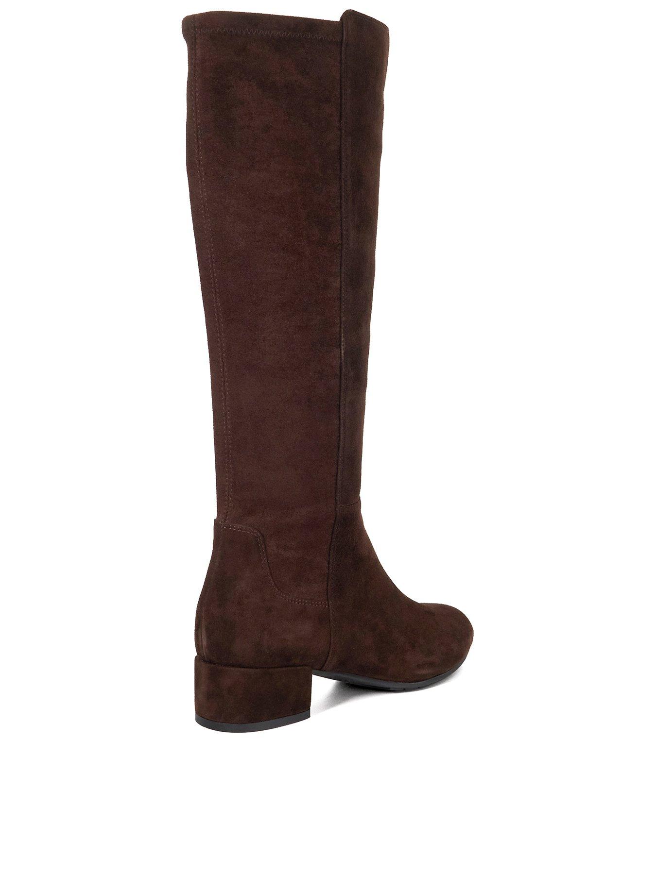 Image 4 of 6 of Dune London Tayla Stretch Suede Knee High Boots - Brown